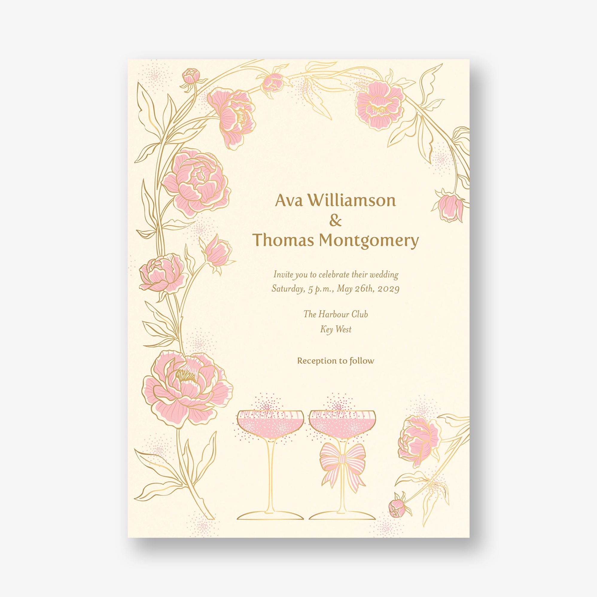 Champagne Glasses Foil Wedding Invitation