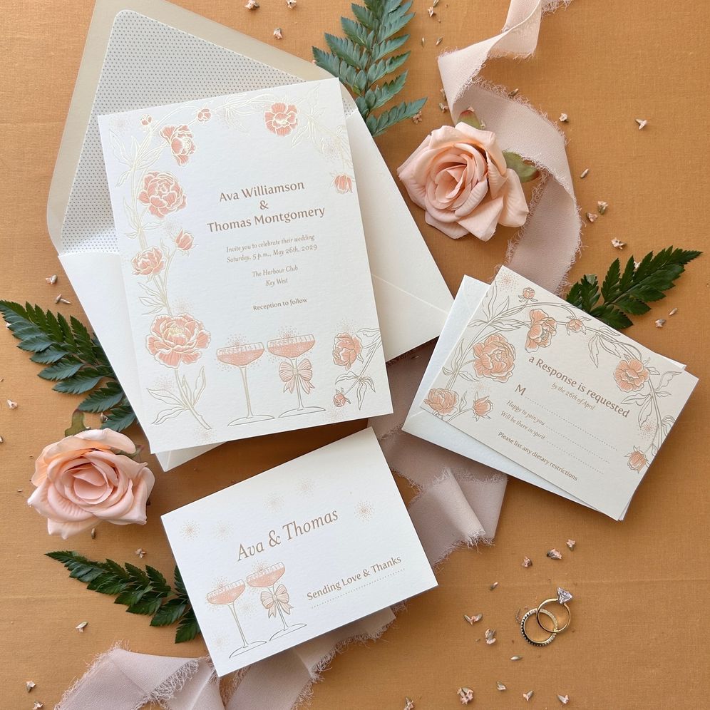Champagne Glasses Foil Wedding Invitation