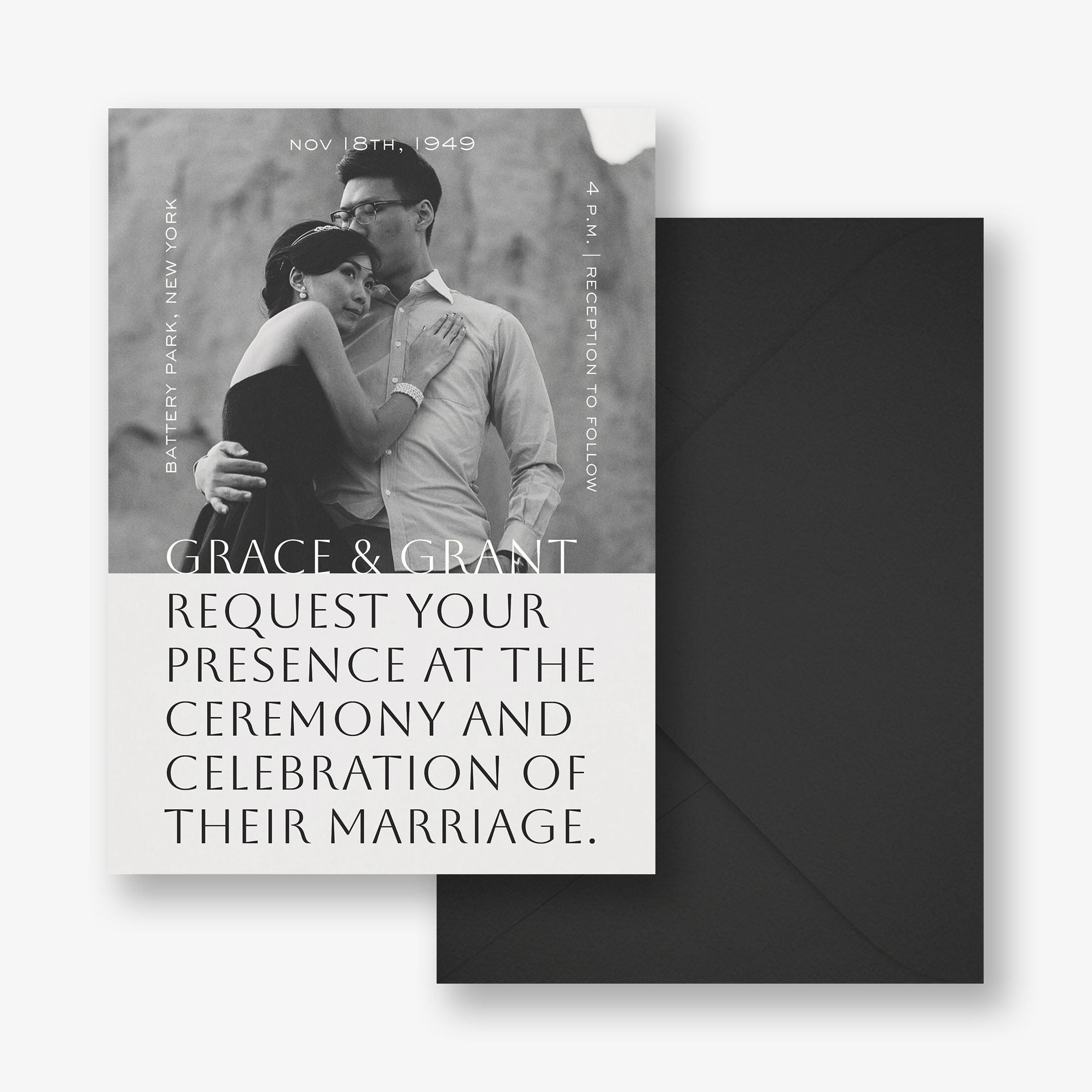 Cinematic Portrait Photo Wedding Invitation