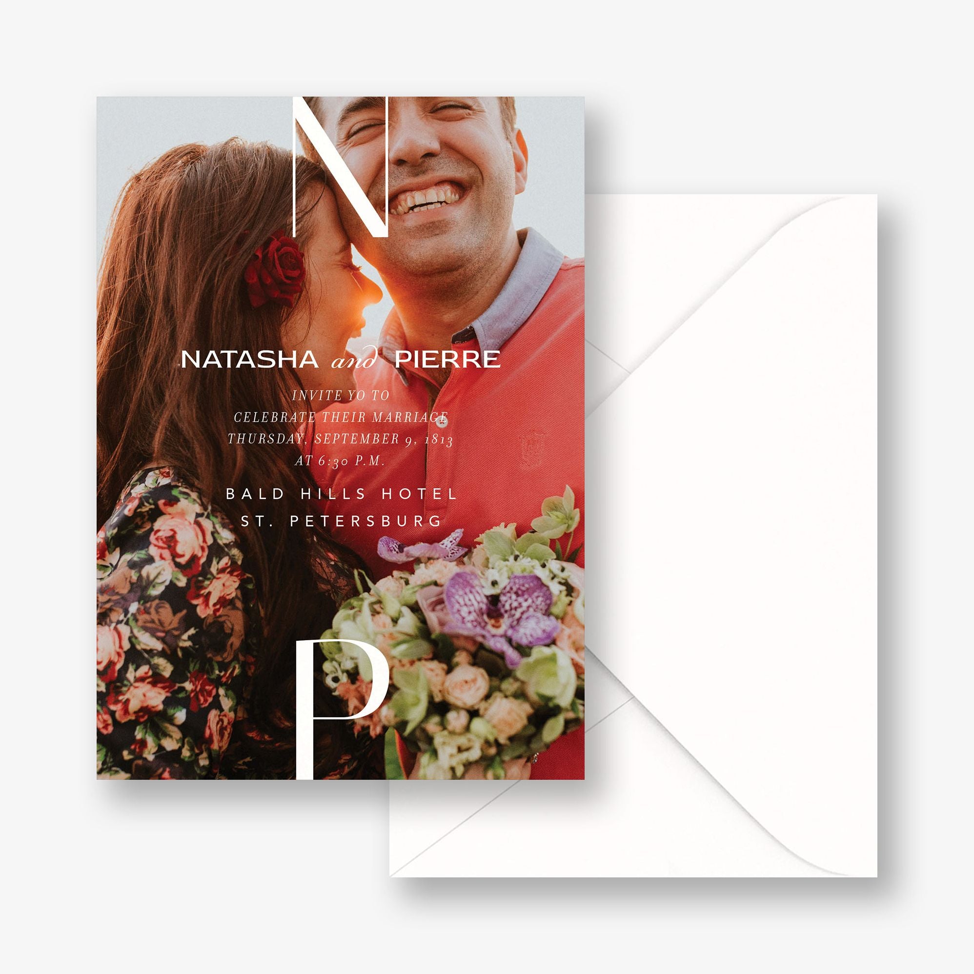Editorial Initials Photo Wedding Invitation