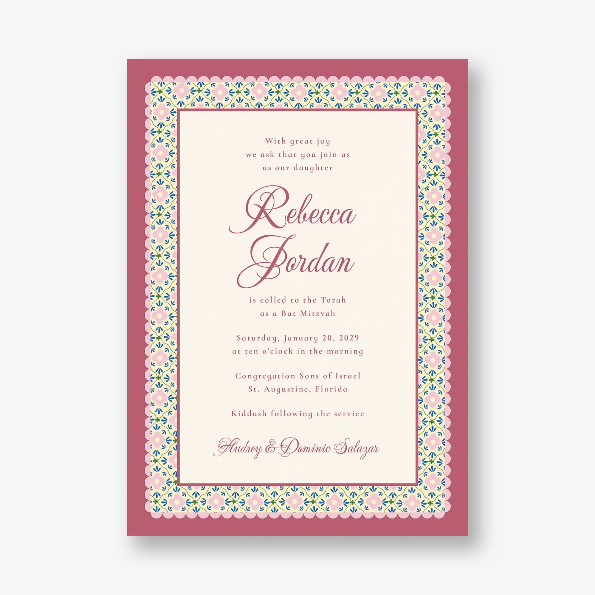 Scalloped Blossoms Bat Mitzvah Invitation