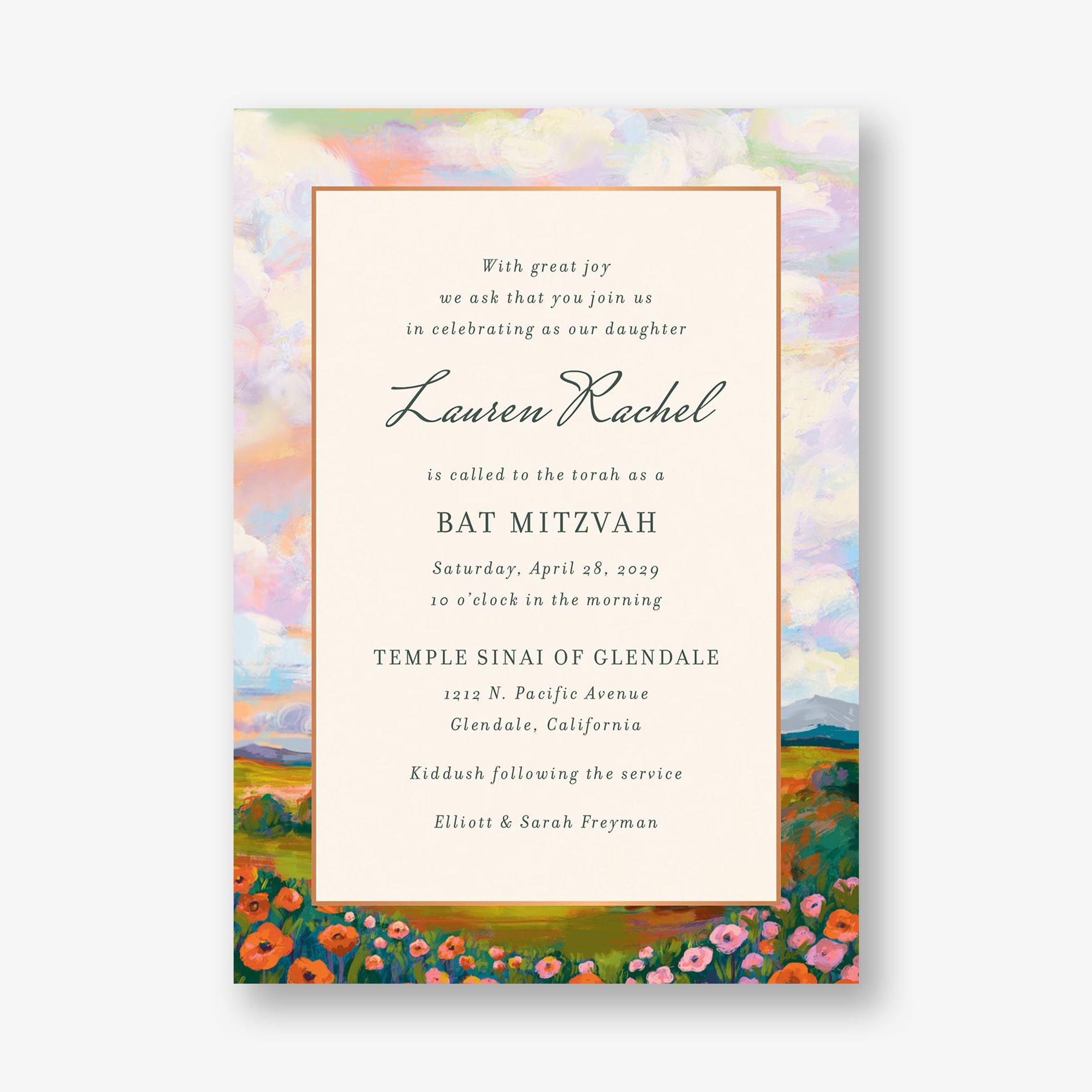 Dreamy Pasture Foil Foil Bat Mitzvah Invitation