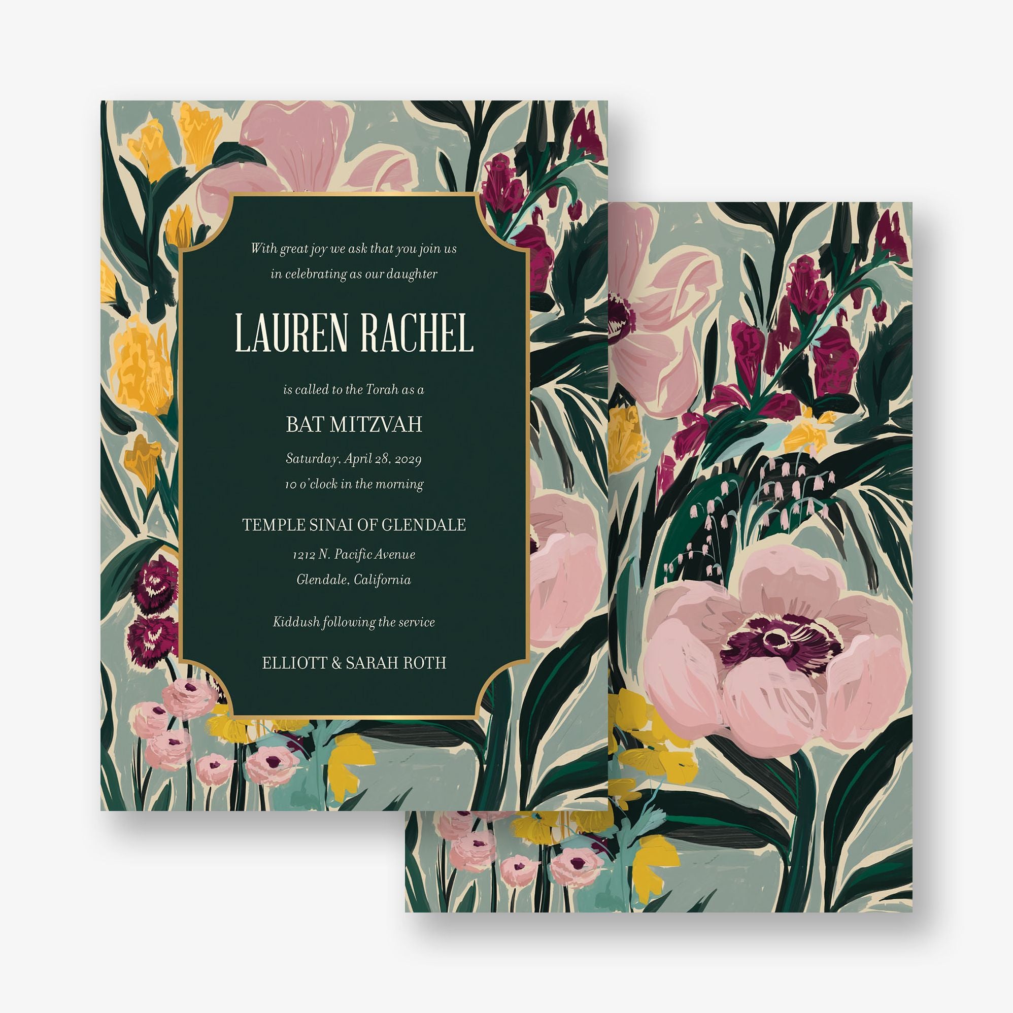 Moody Florals Foil Bat Mitzvah Invitation