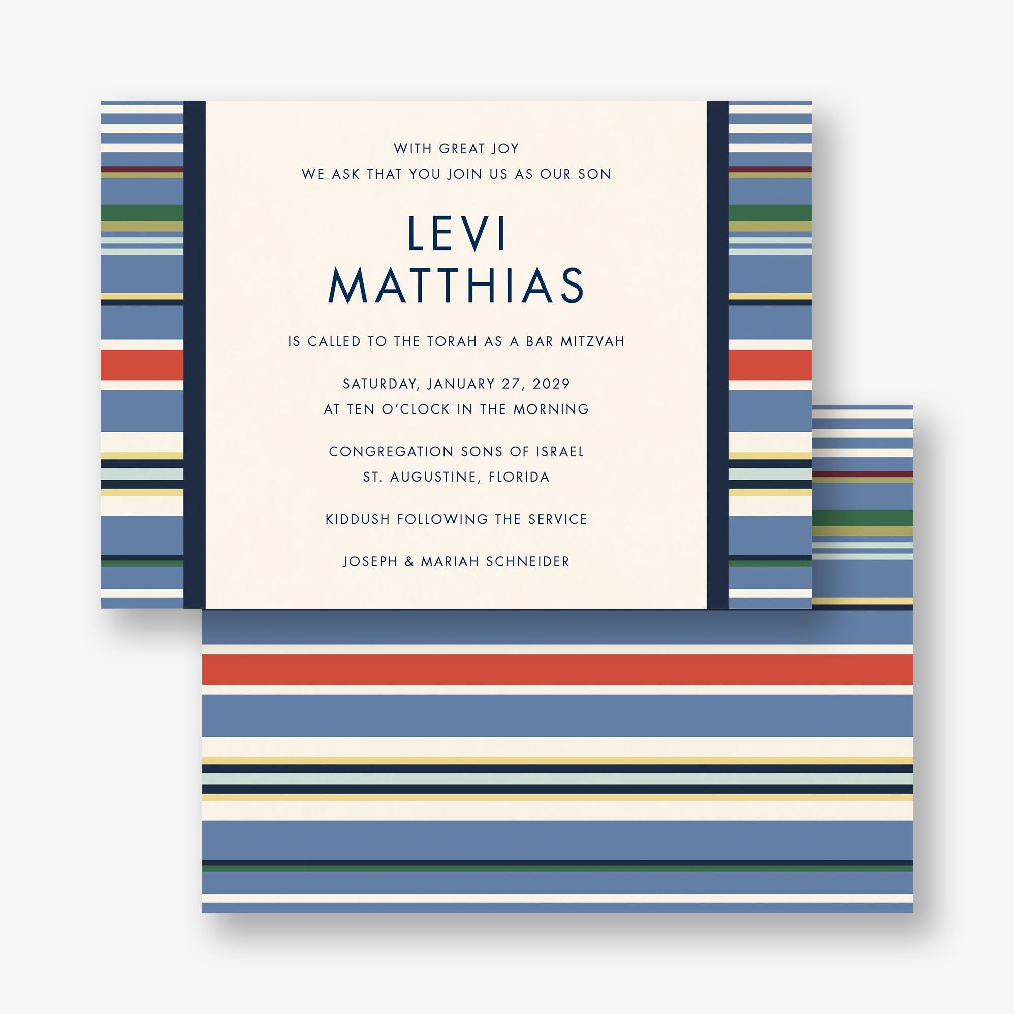 Coloful Stripes Bar Mitzvah Invitation