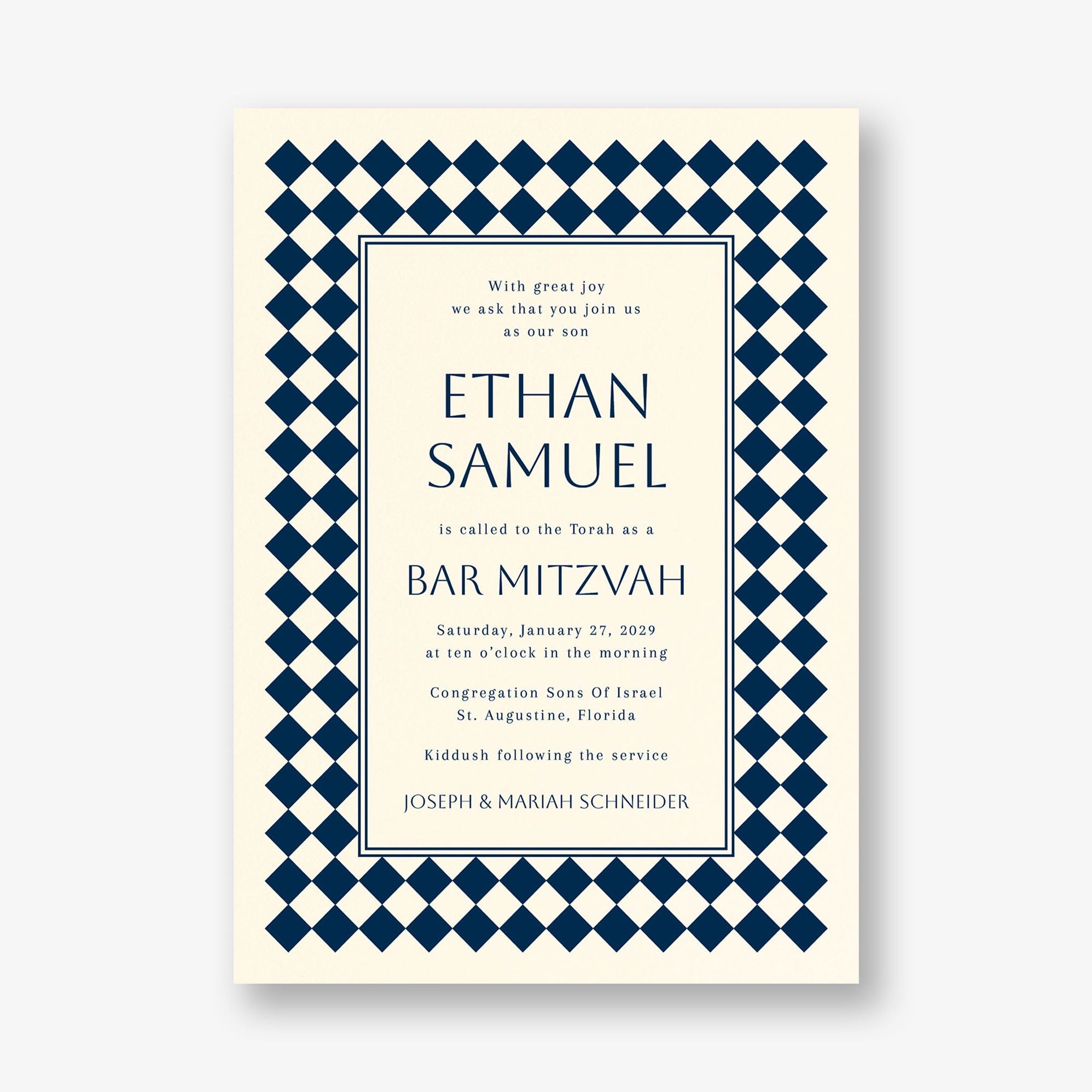 Sophisticated Checker Bar Mitzvah Invitation