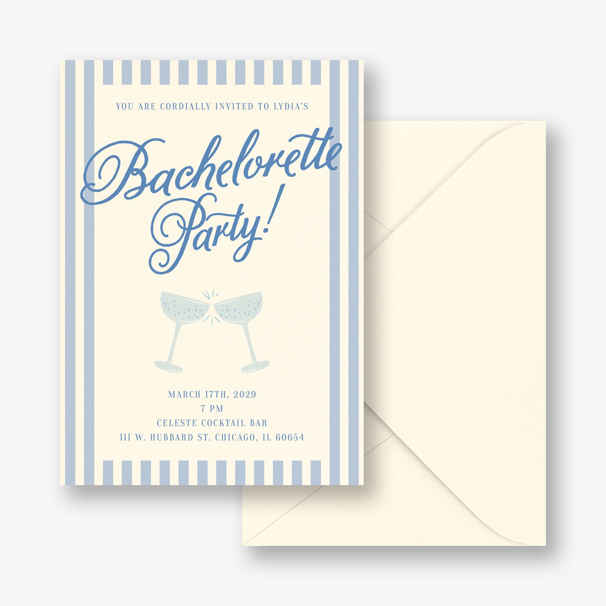 Champagne Stripes Bachelorette Party Invitation