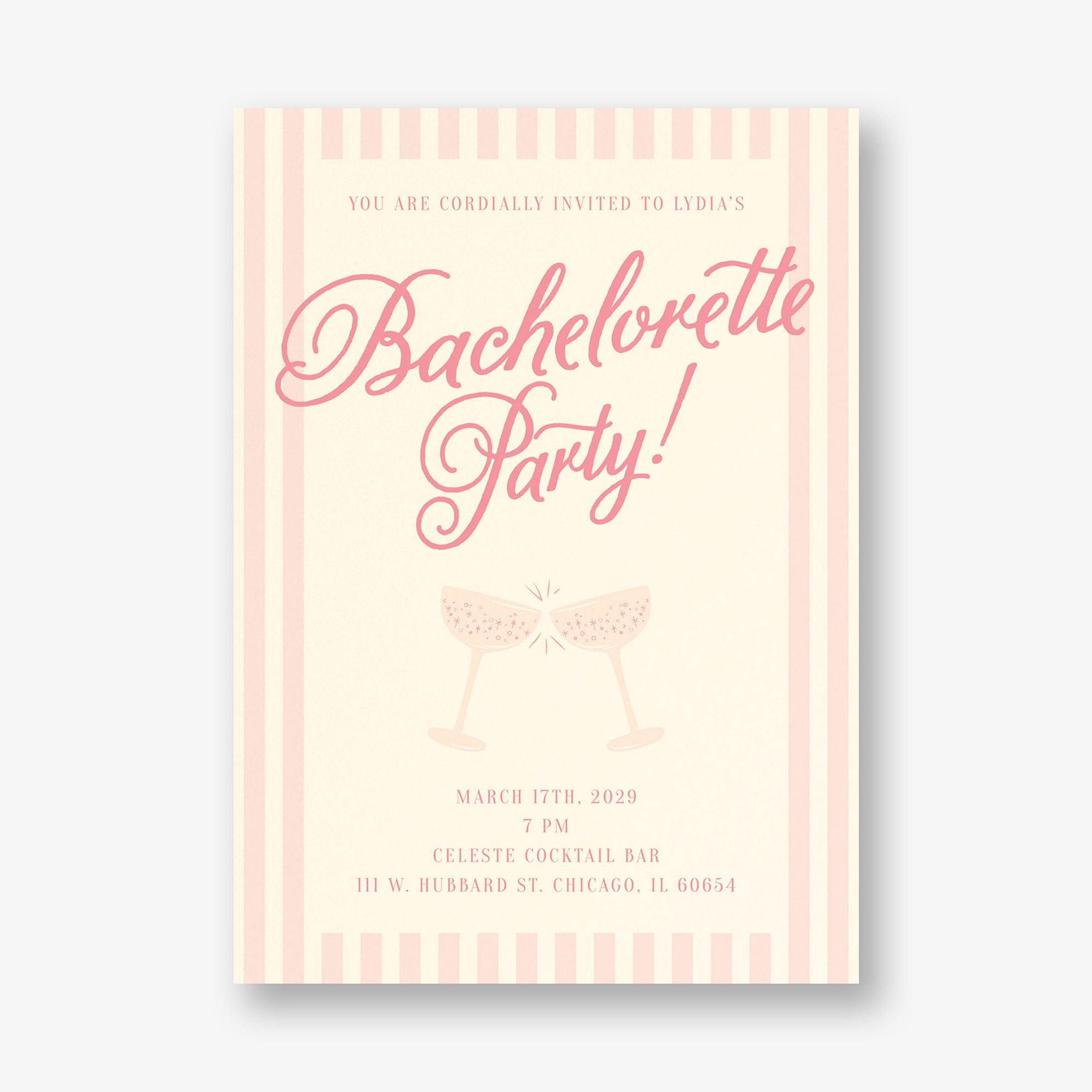 Champagne Stripes Bachelorette Party Invitation