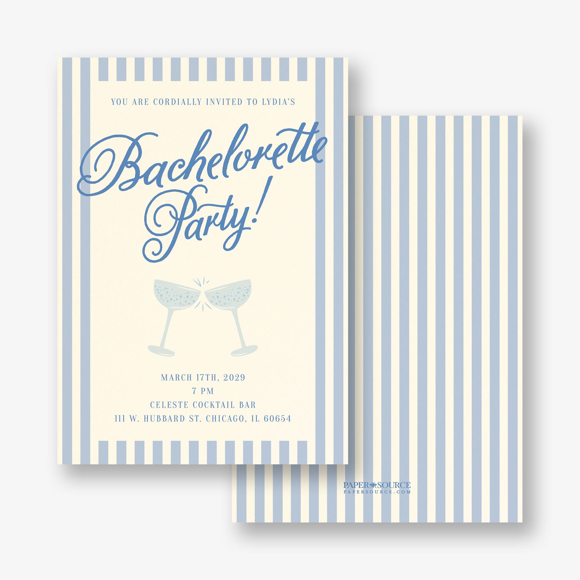 Champagne Stripes Bachelorette Party Invitation