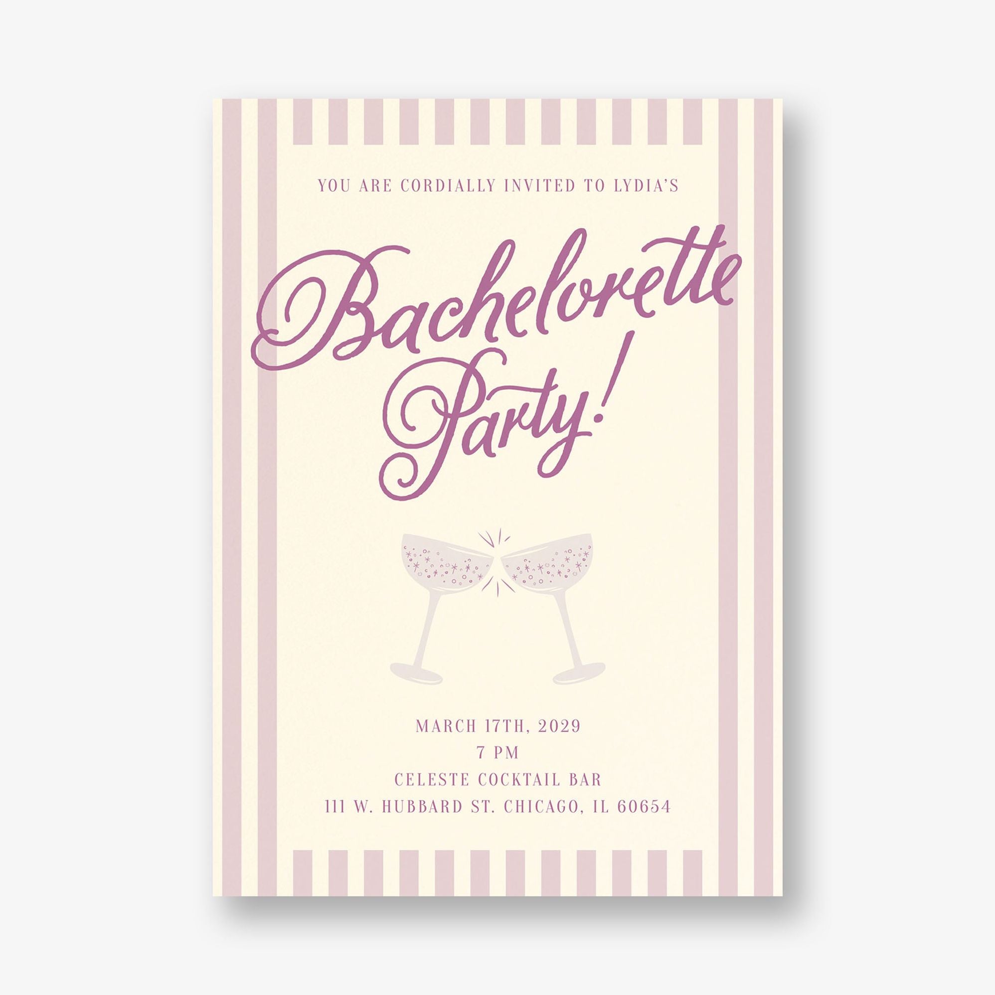 Champagne Stripes Bachelorette Party Invitation
