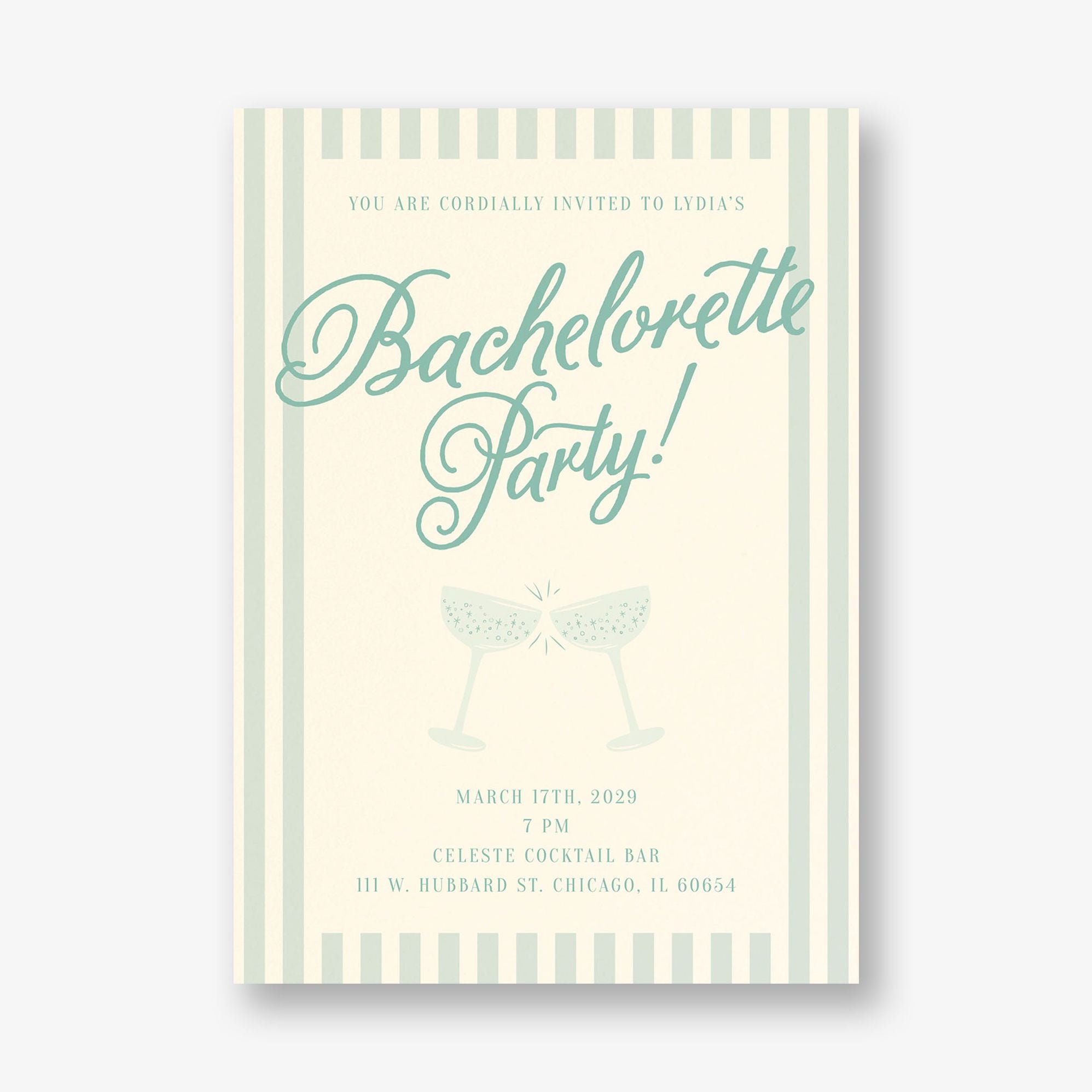 Champagne Stripes Bachelorette Party Invitation