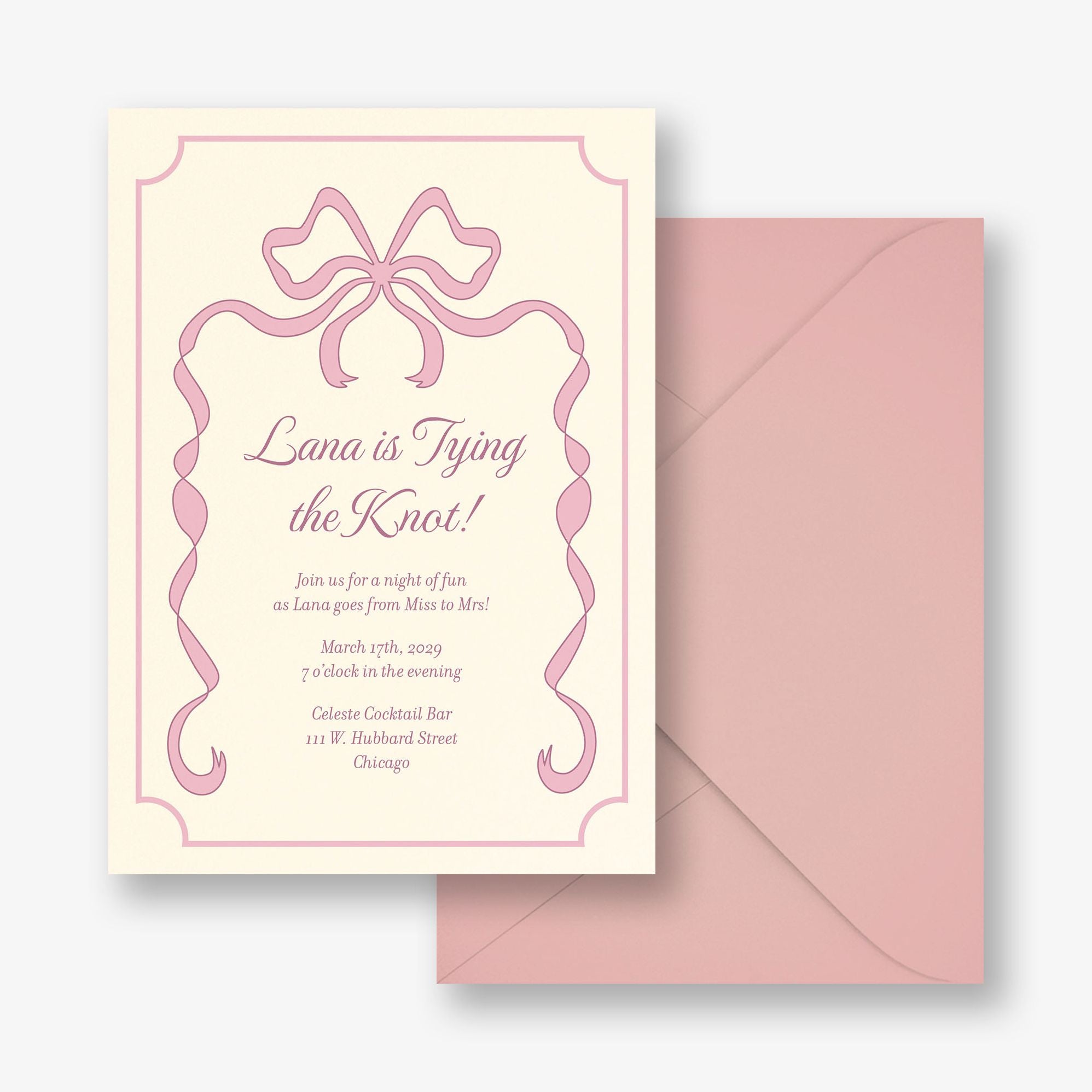 Flowy Bow Border Bachelorette Party Invitation