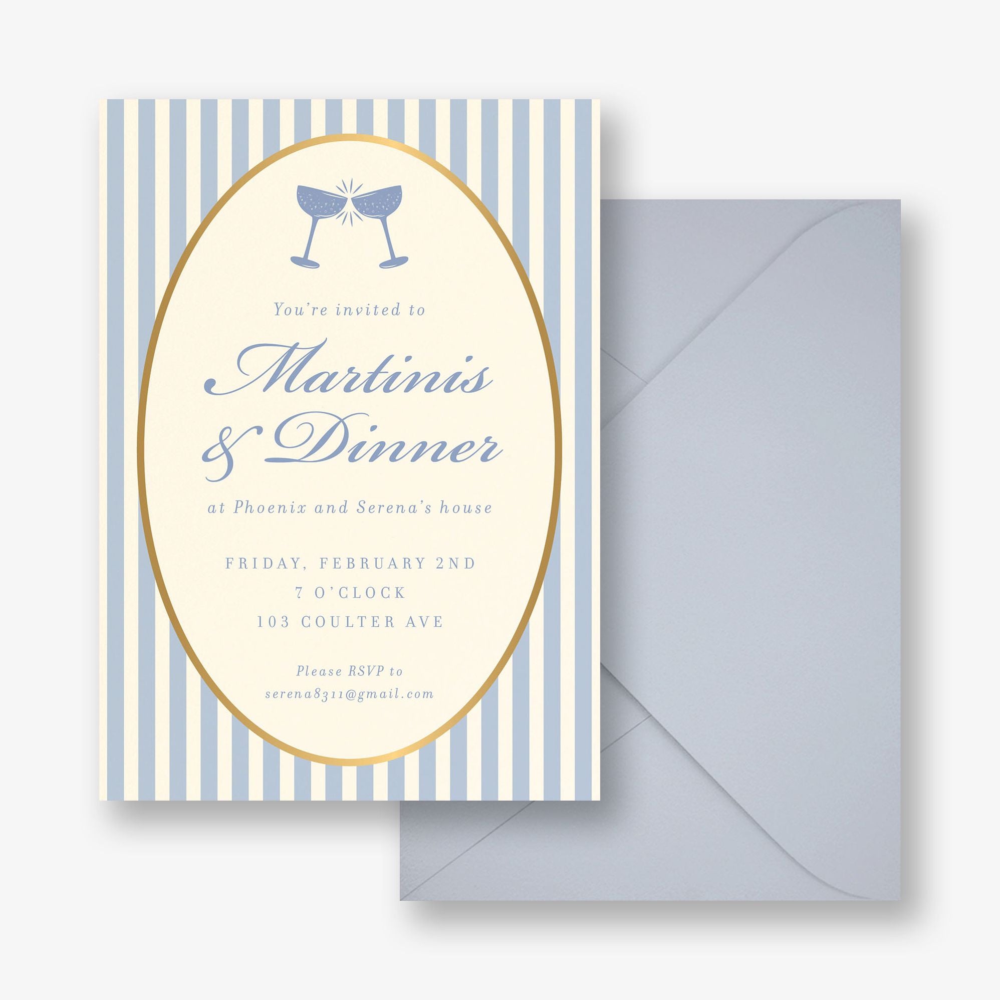 Posh Stripe Champagne Foil Party Invitation