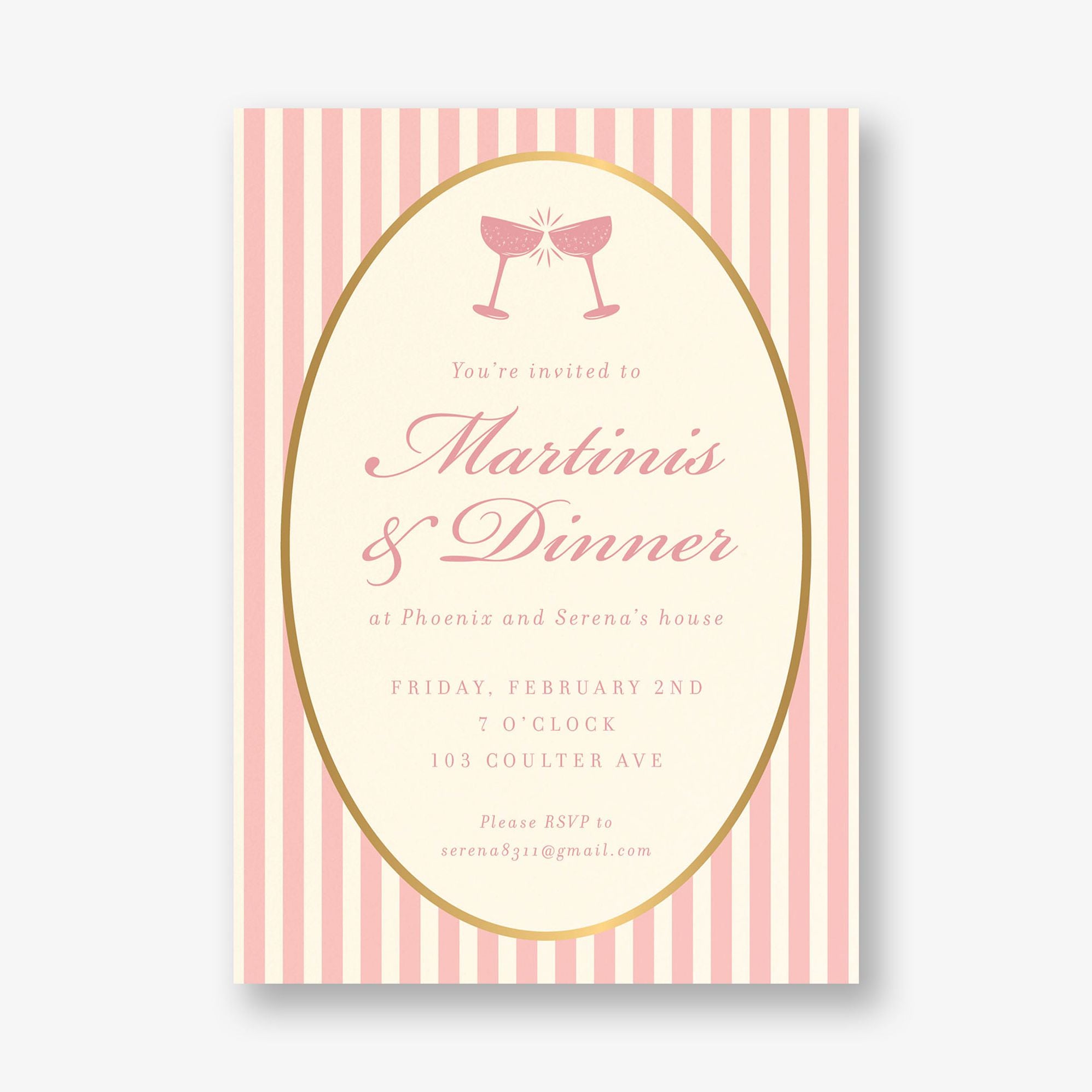 Posh Stripe Champagne Foil Party Invitation