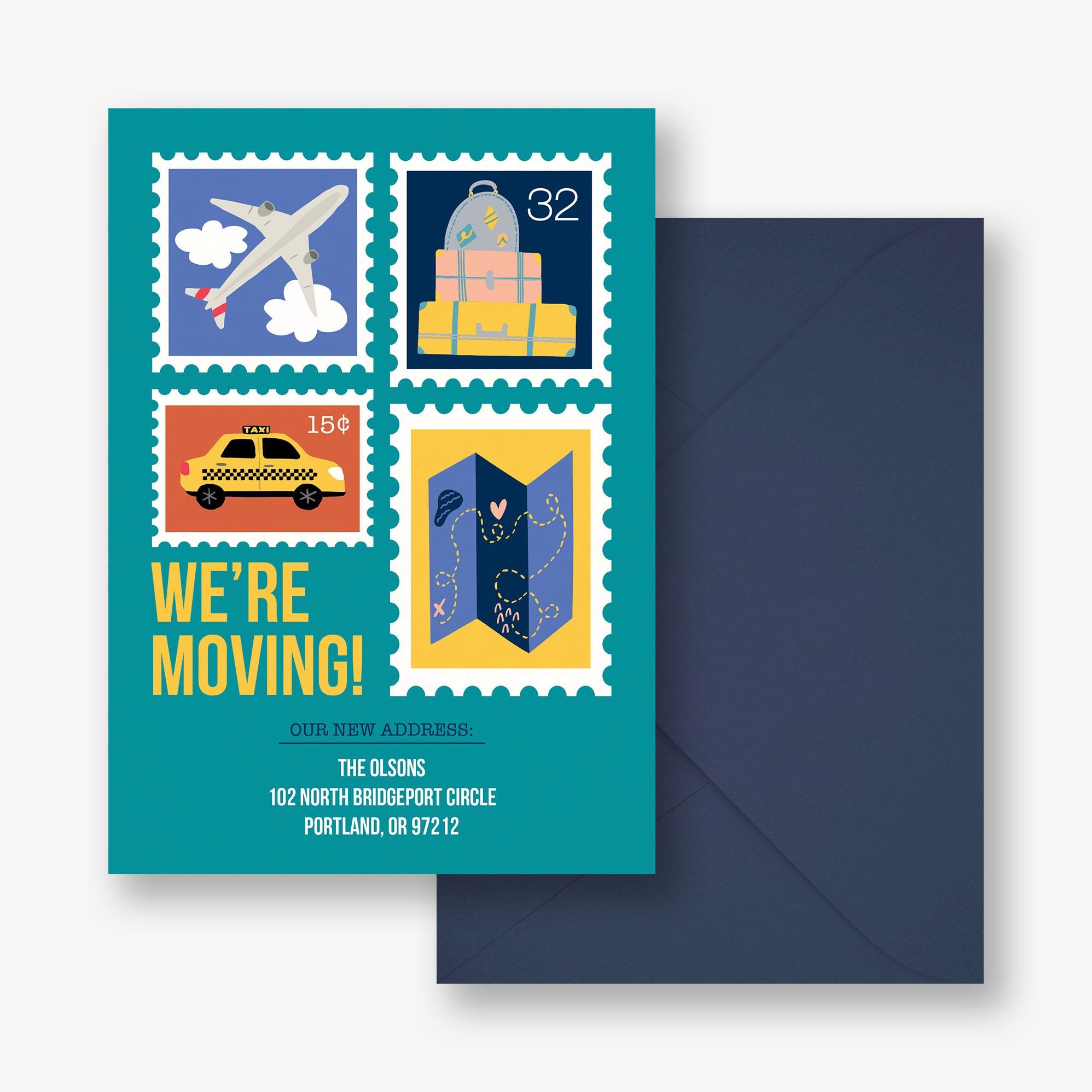 Postage Stamps Moving Announcement