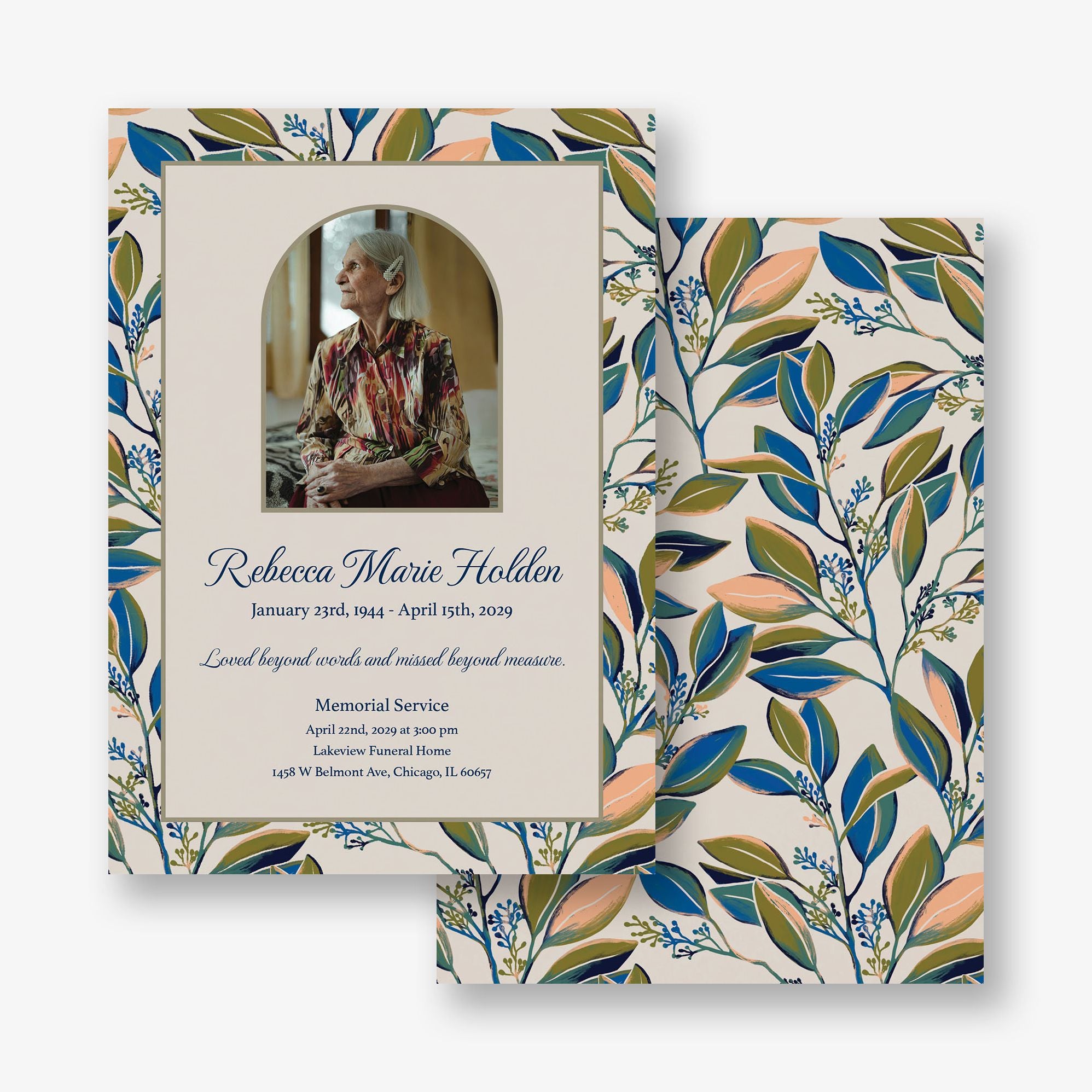 Foliage Frame Photo Memorial Card