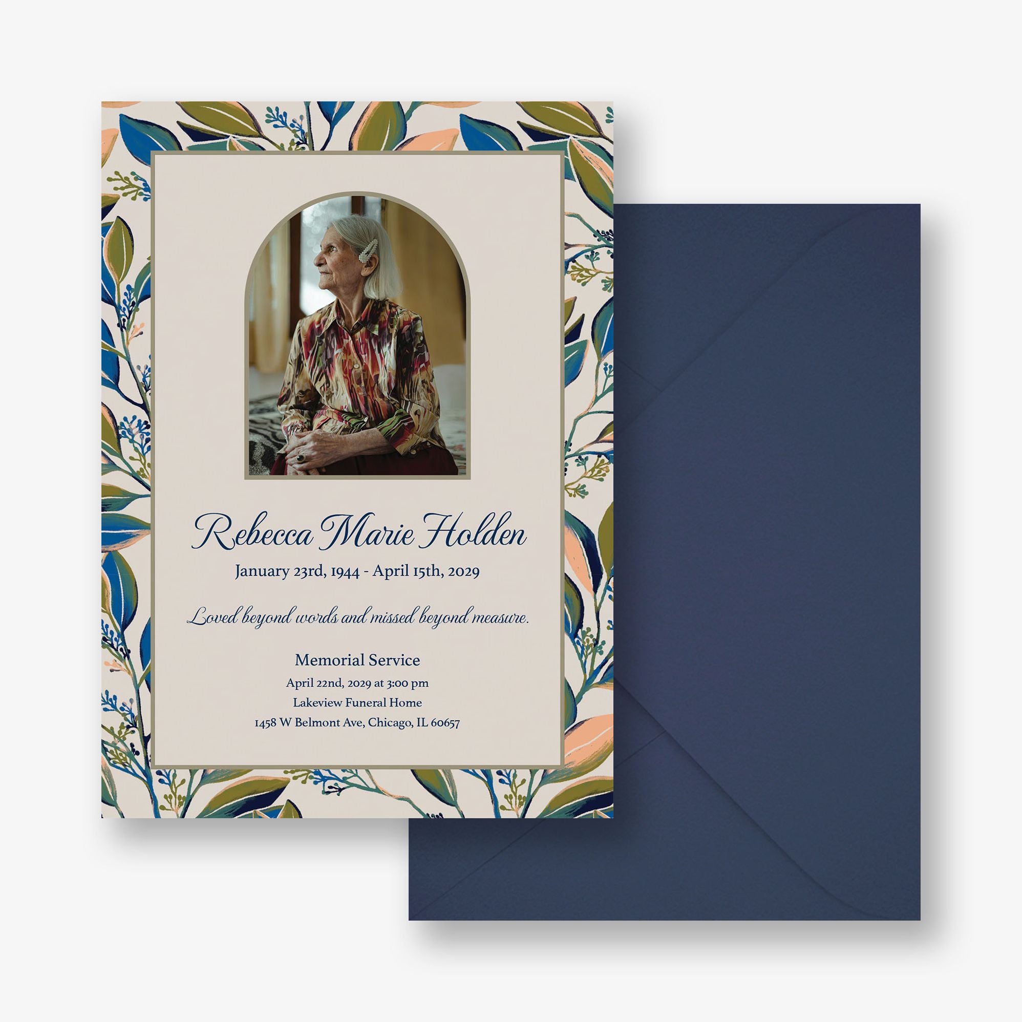 Foliage Frame Photo Memorial Card