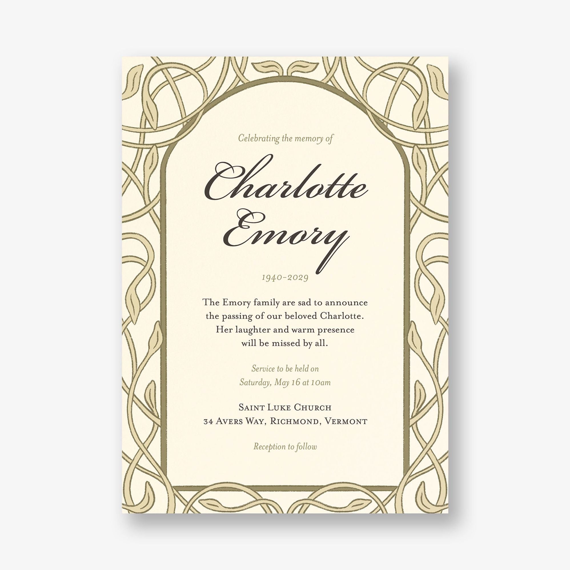 Braided Vines Memorial Card