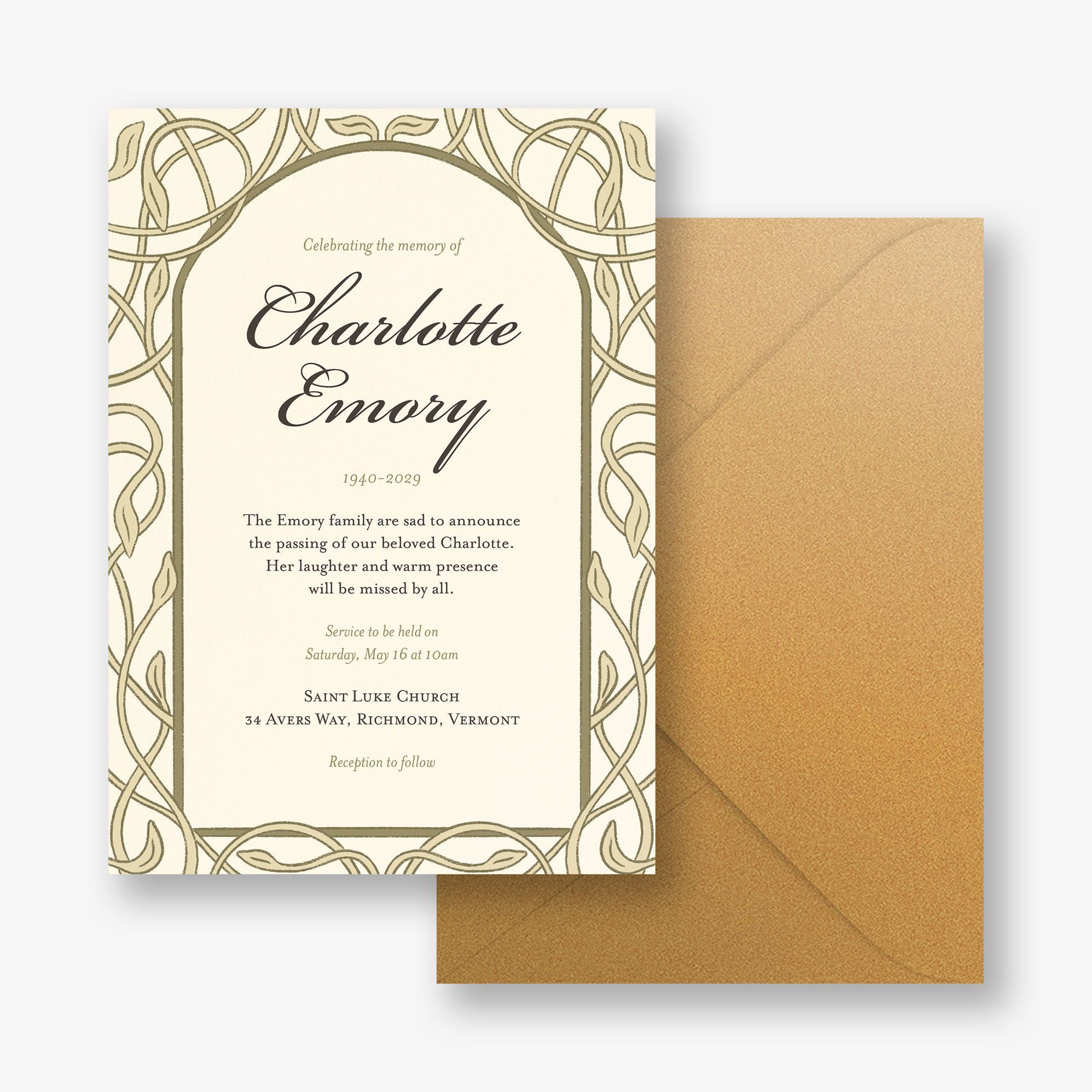 Braided Vines Memorial Card