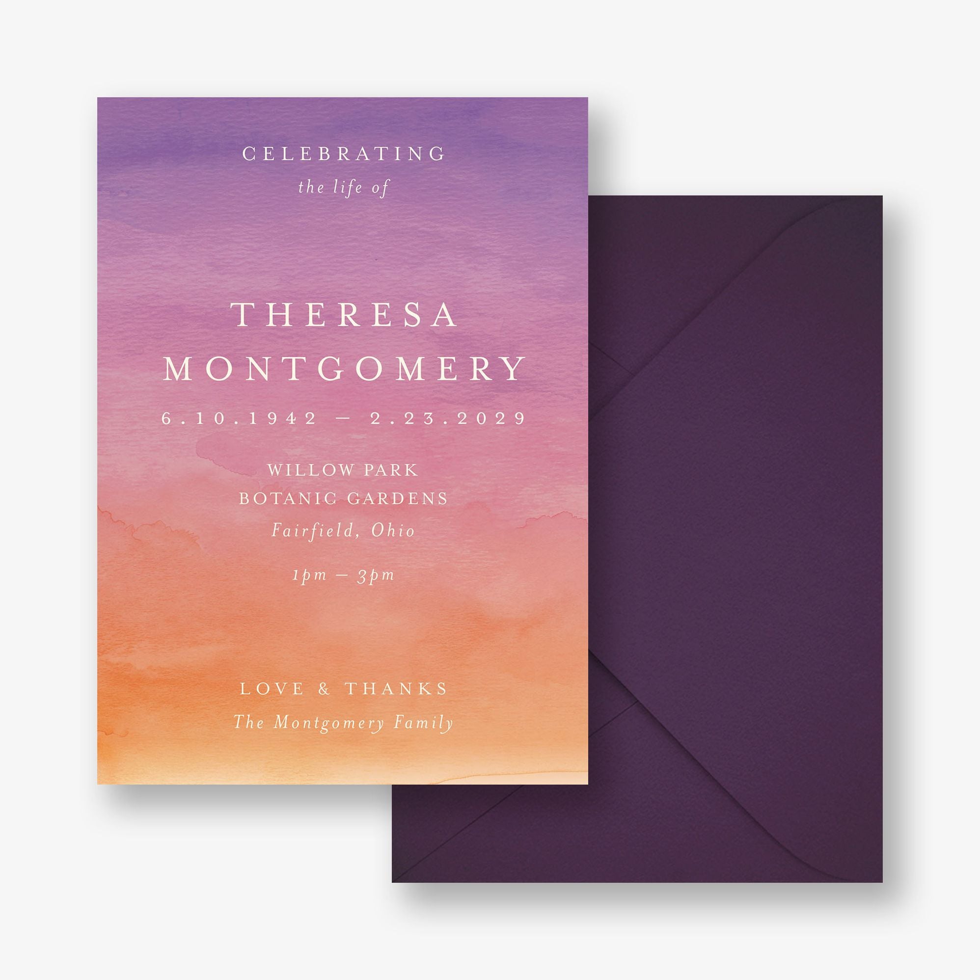 Sunset Watercolor Memorial Card