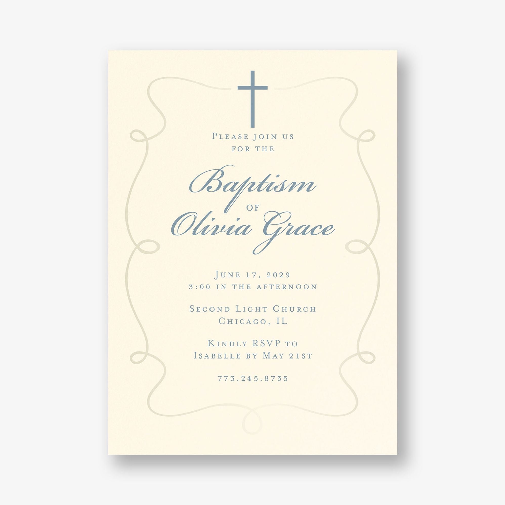 Scrollwork Cross Foil Baptism Invitation