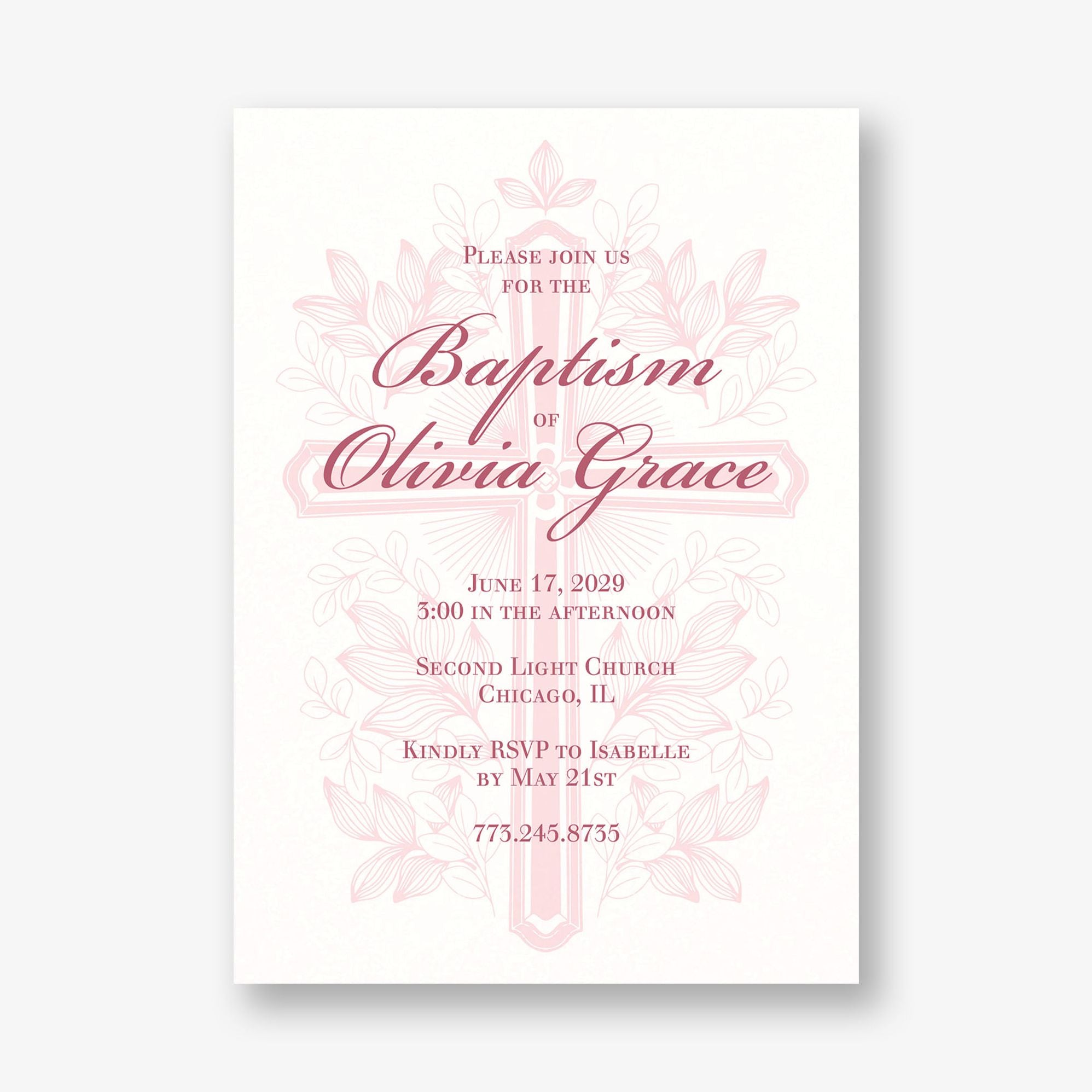 Foliage Cross Baptism Invitation