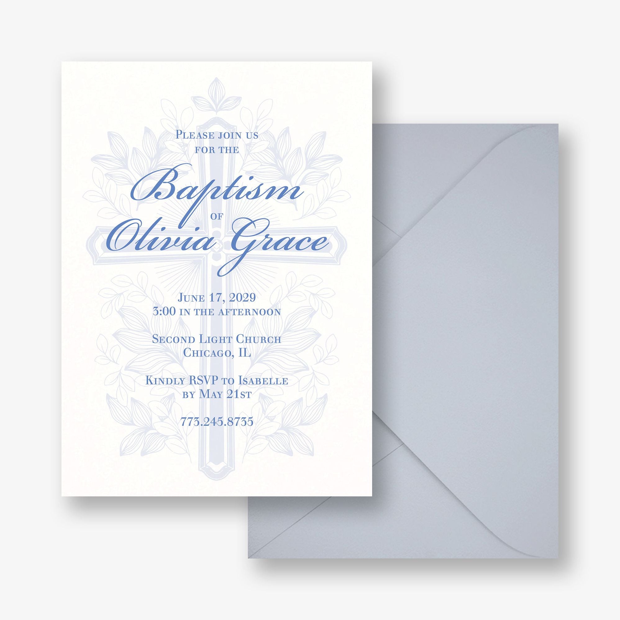 Foliage Cross Baptism Invitation
