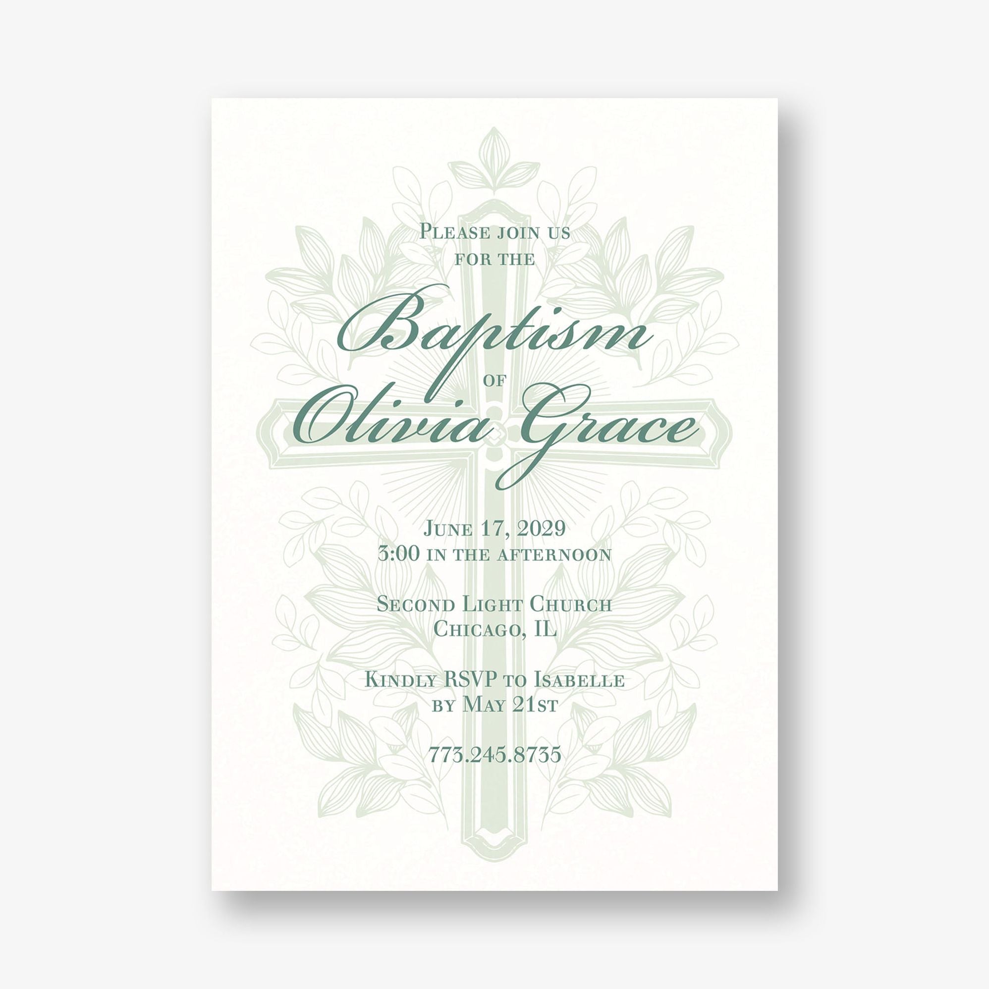 Foliage Cross Baptism Invitation