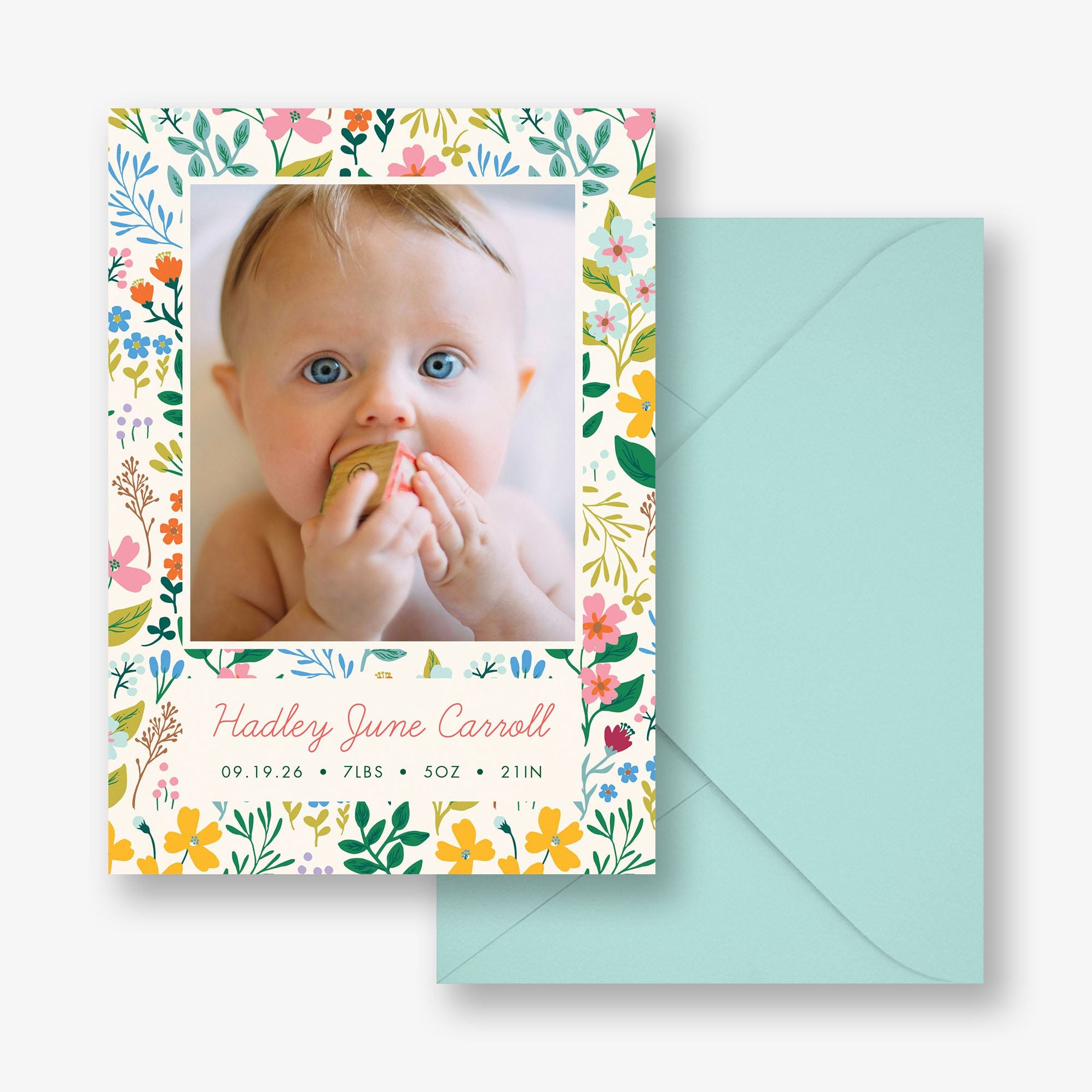 Playful Florals Photo Baby Announcement