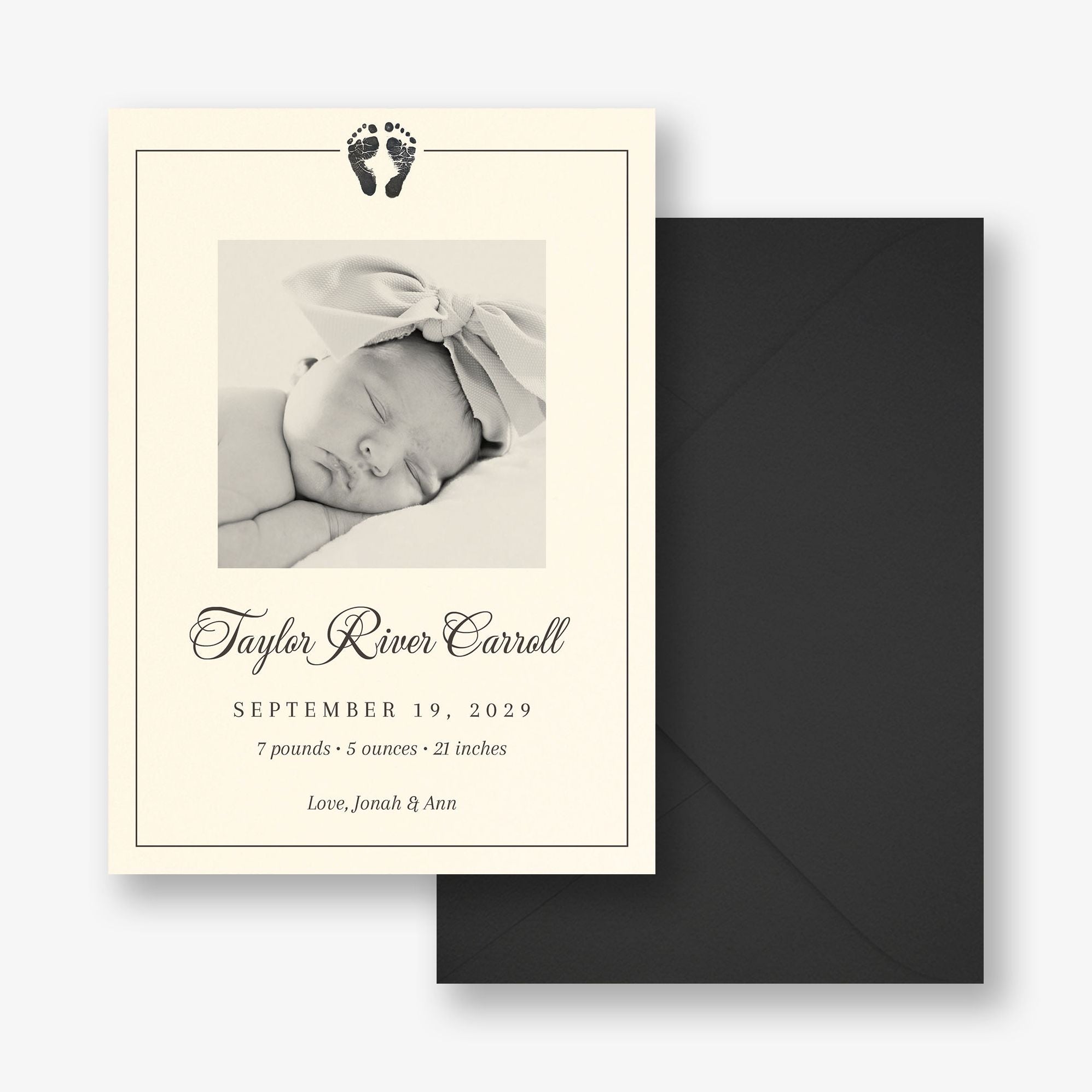 Stamped Footprints Photo Baby Announcement