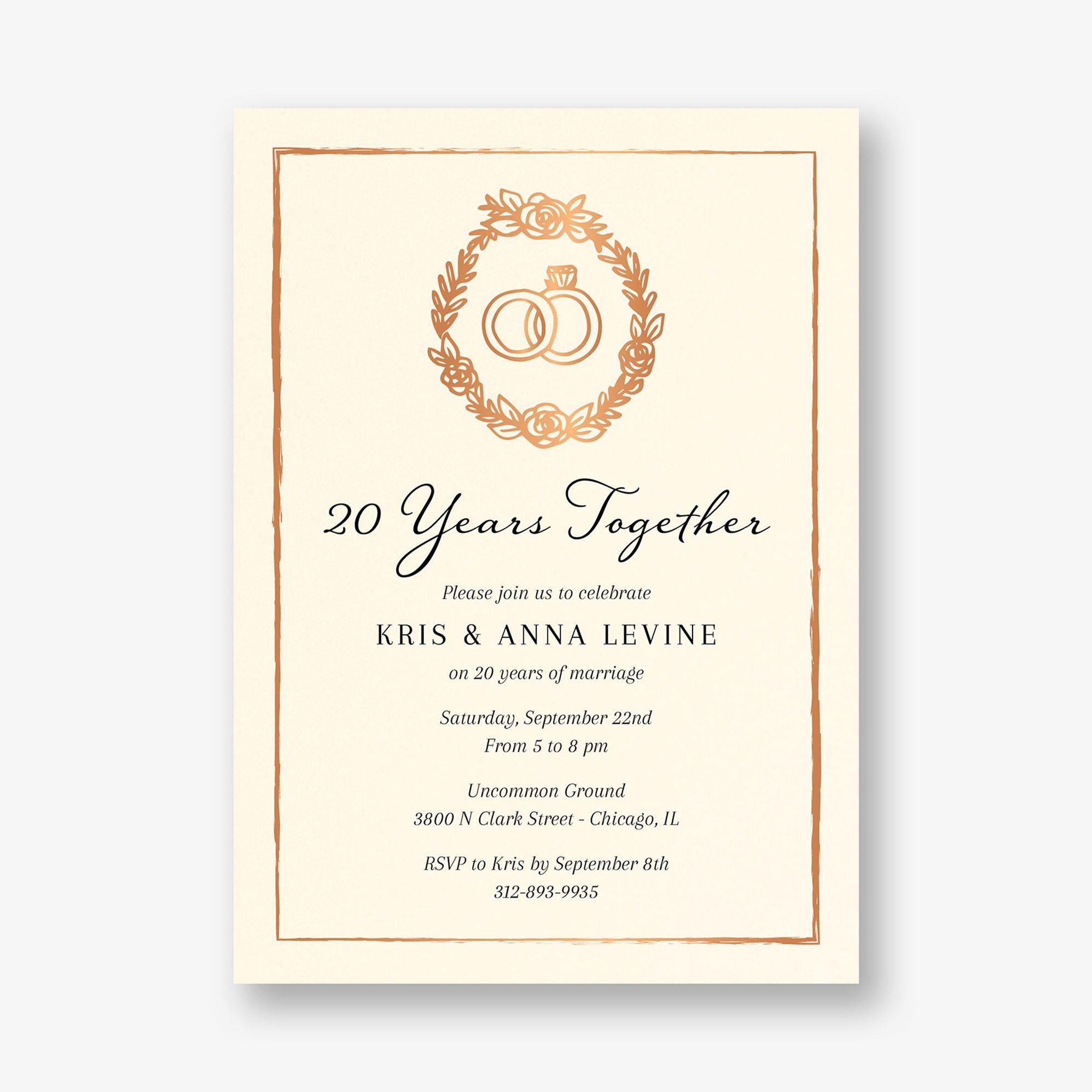 Wreath Rings Foil Anniversary Invitation
