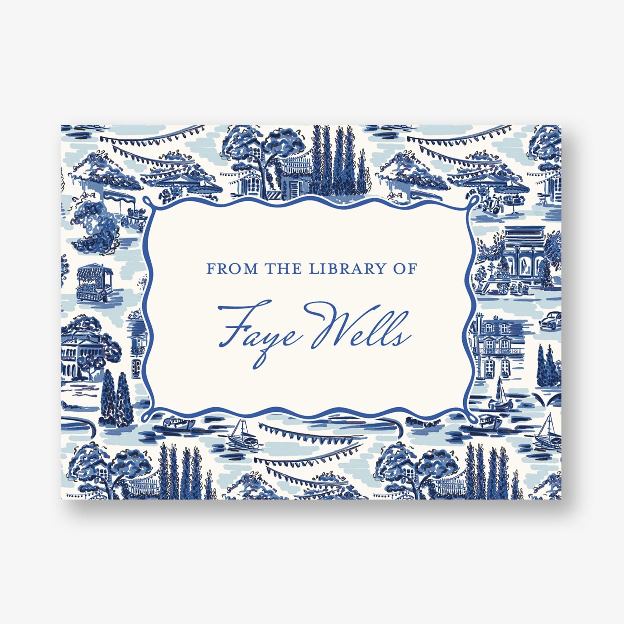 Blue Provençal Toile Adhesive Bookplates