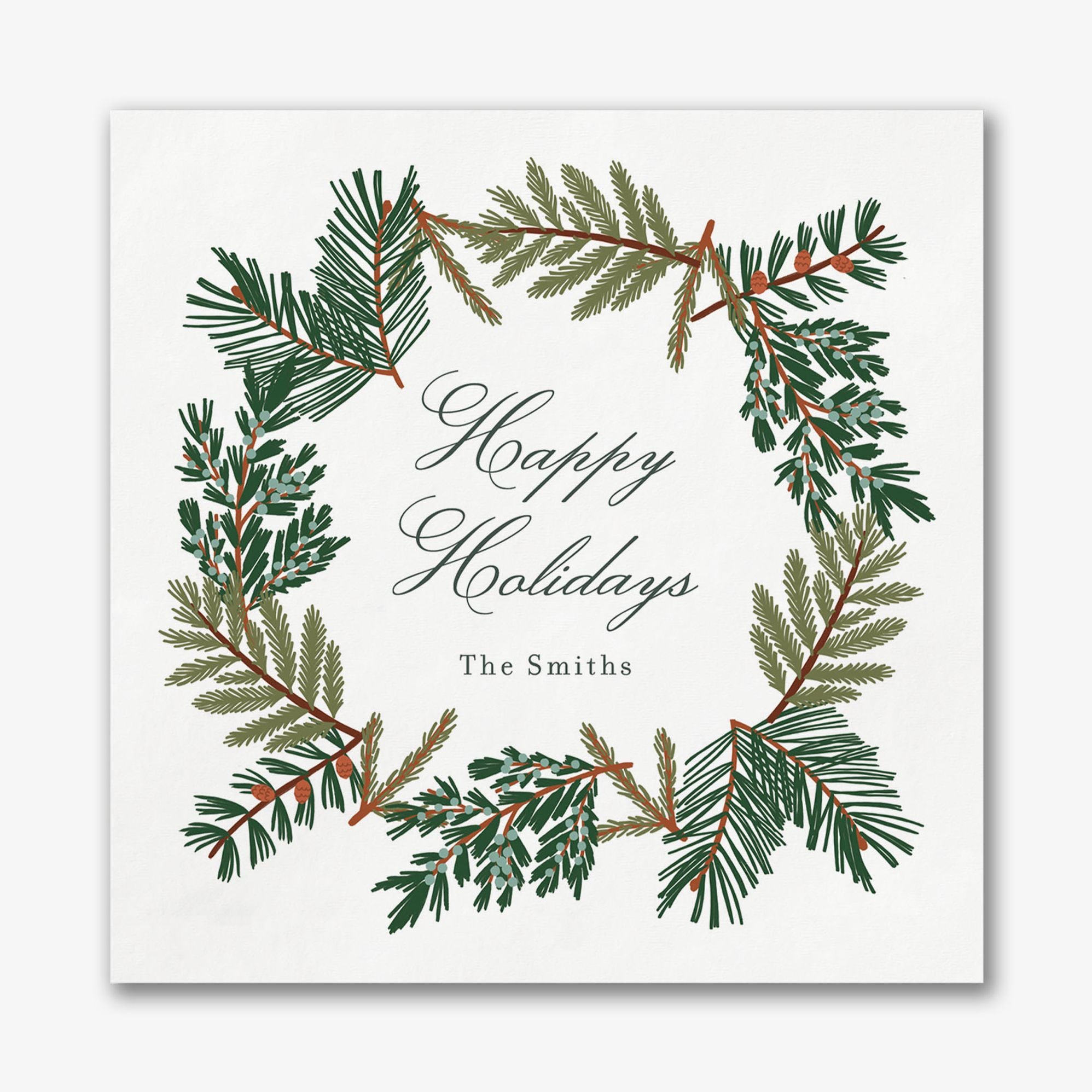 Pine Bough Wreath Square Custom Napkins
