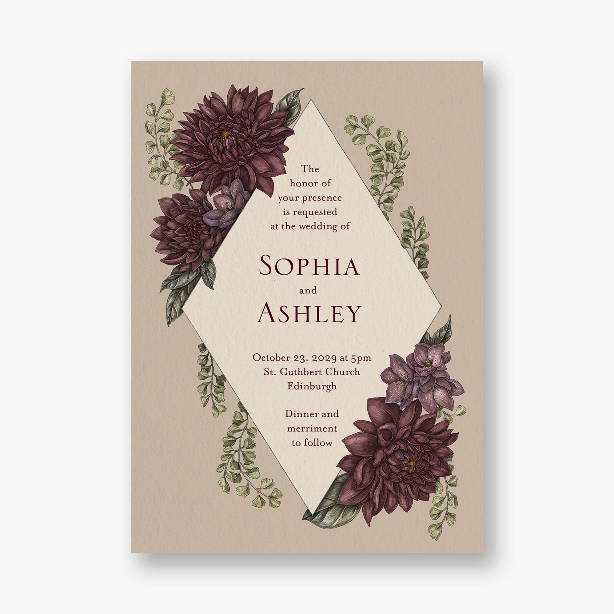Moody Dahlias Wedding Invitation
