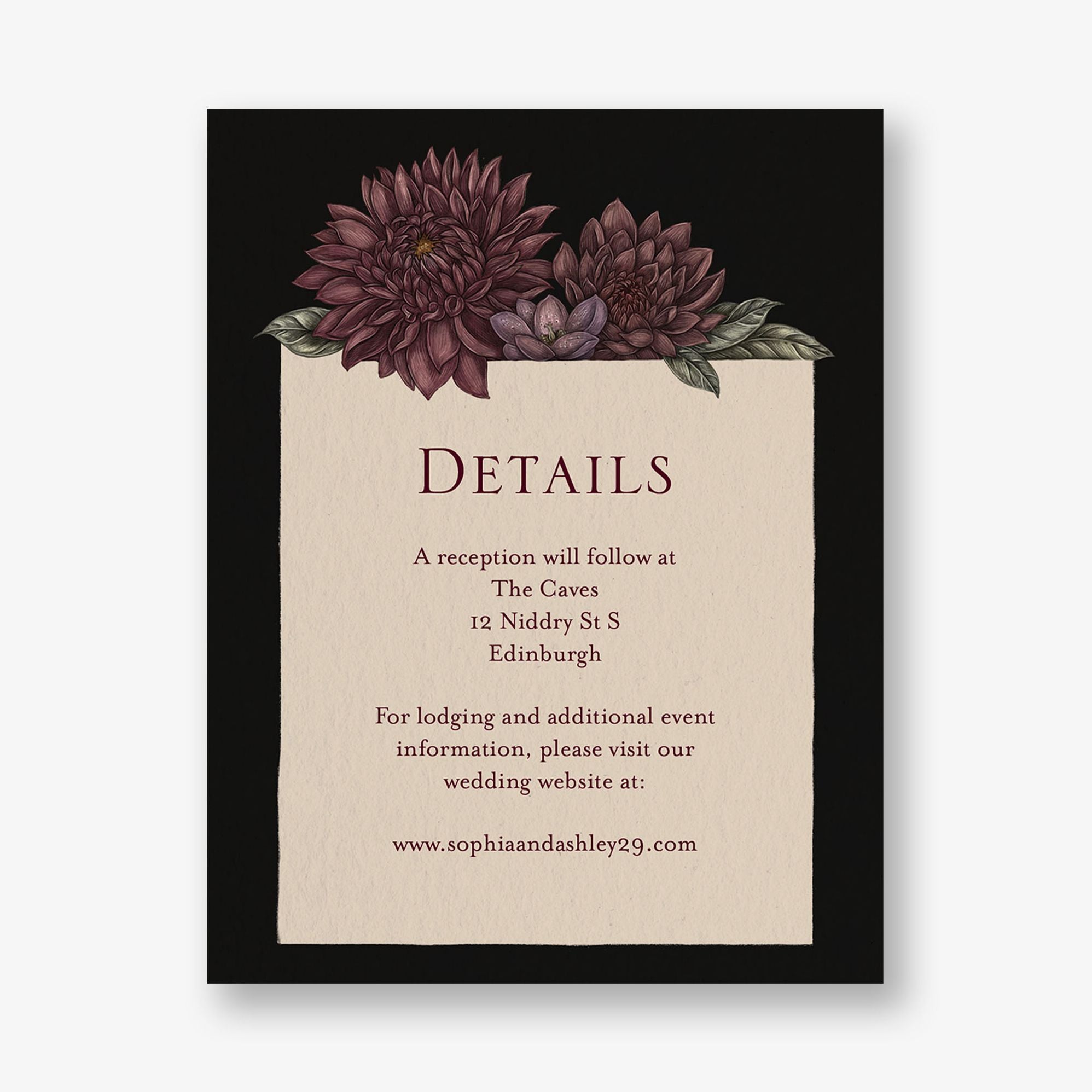Moody Dahlias Information Card