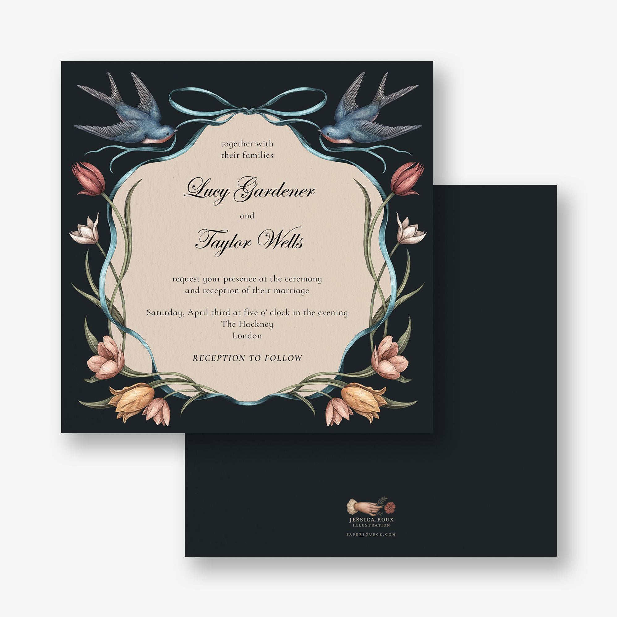 Tulips and Swallows Wedding Invitation