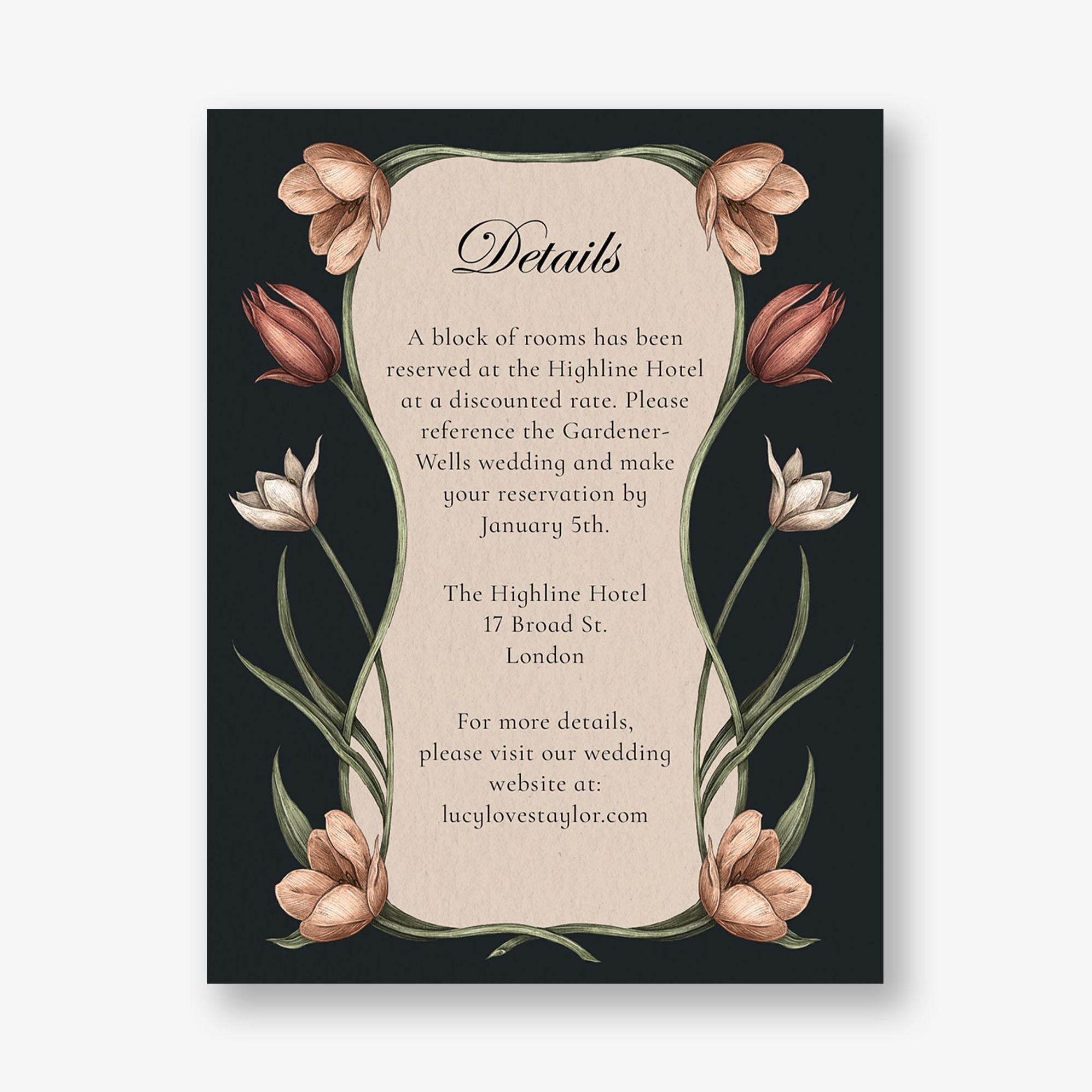 Tulips and Swallows Information Card