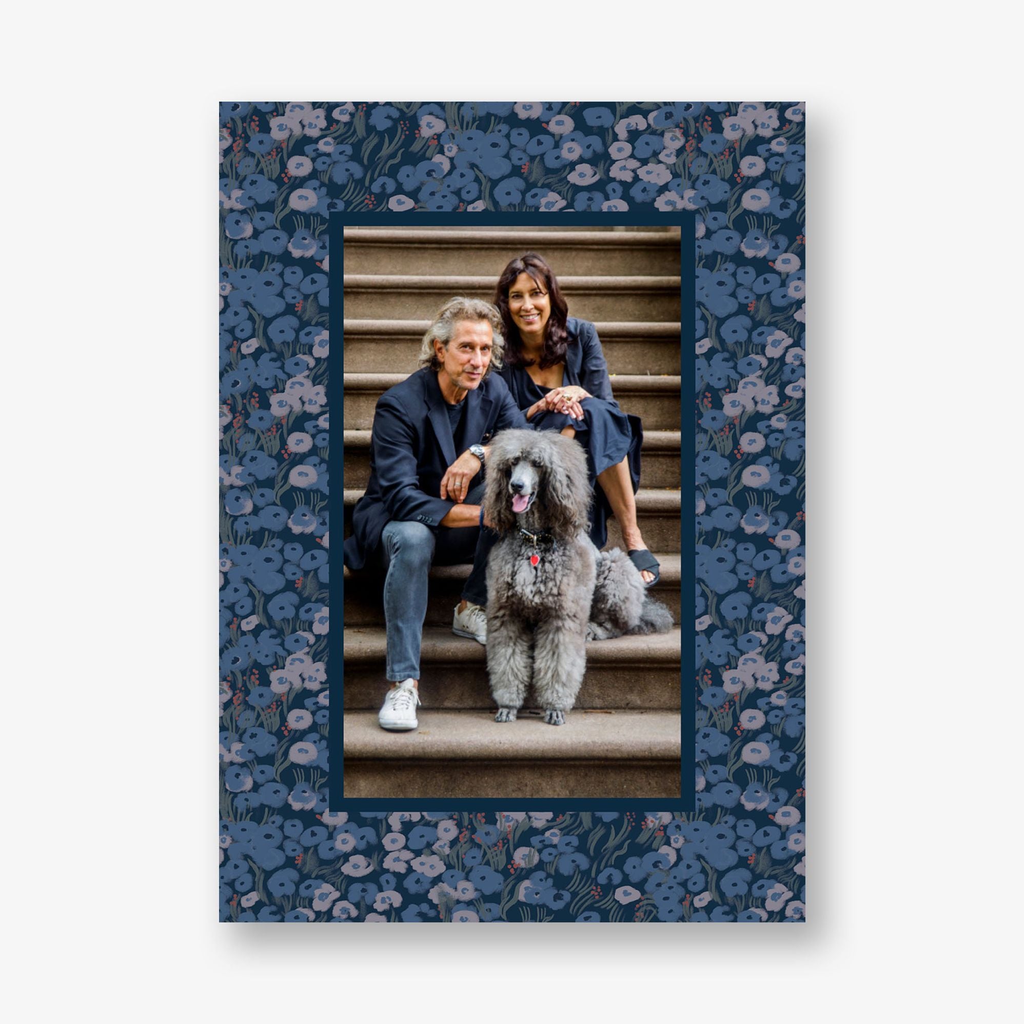 Blue Floral Frame Hanukkah Photo Card