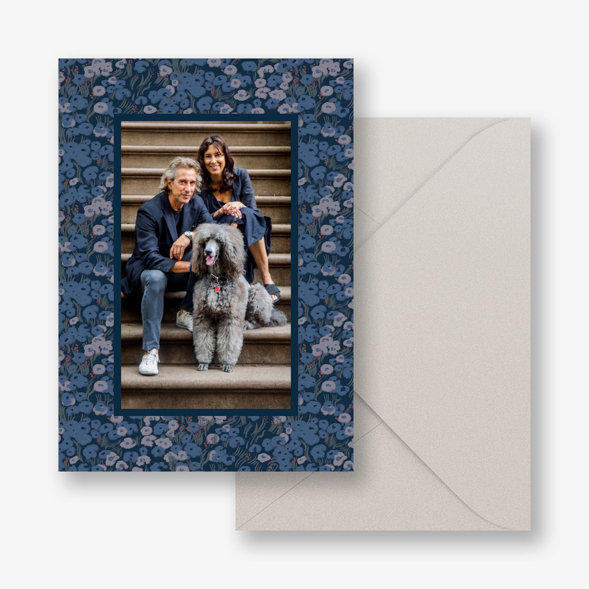 Blue Floral Frame Hanukkah Photo Card