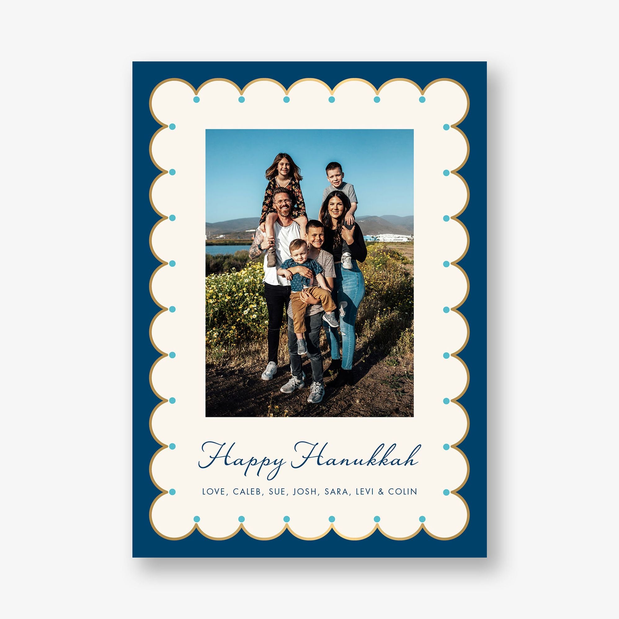 Festive Foil Scallops Hanukkah Photo Card