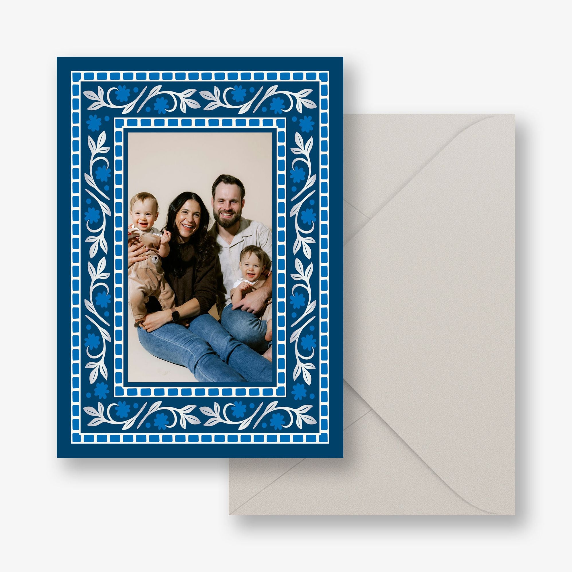 Brocade Foil Floral Frame Hanukkah Photo Card