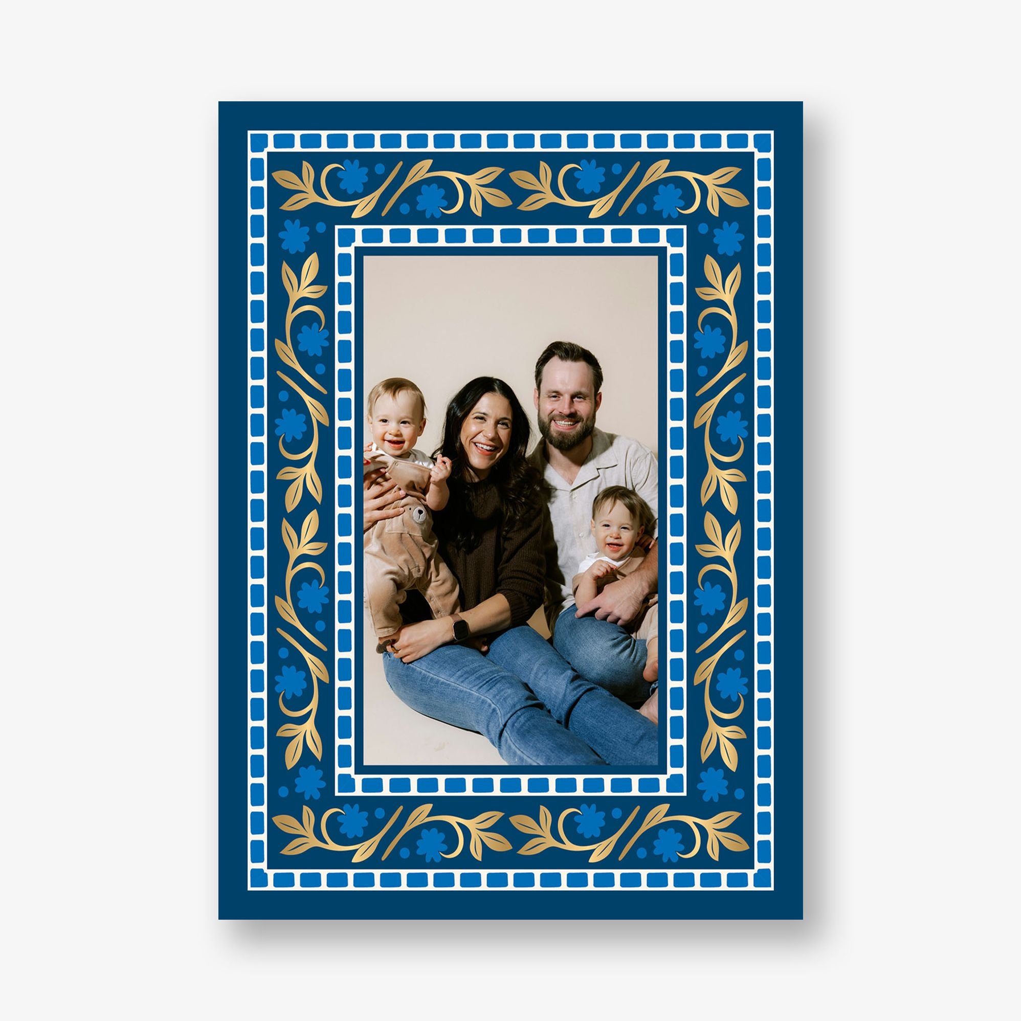 Brocade Foil Floral Frame Hanukkah Photo Card