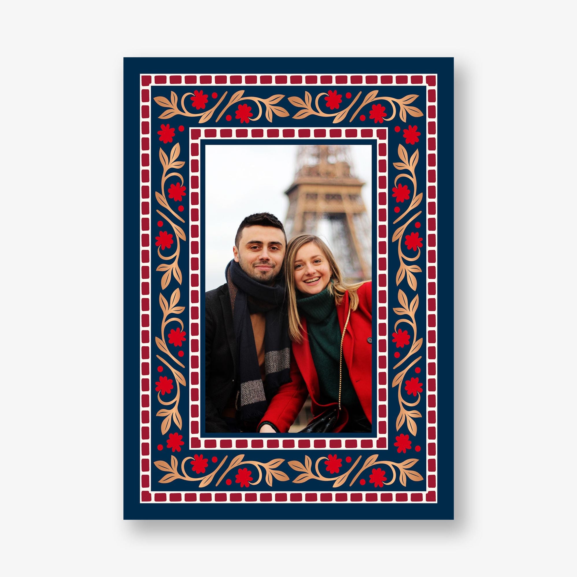 Brocade Foil Floral Frame Holiday Photo Card