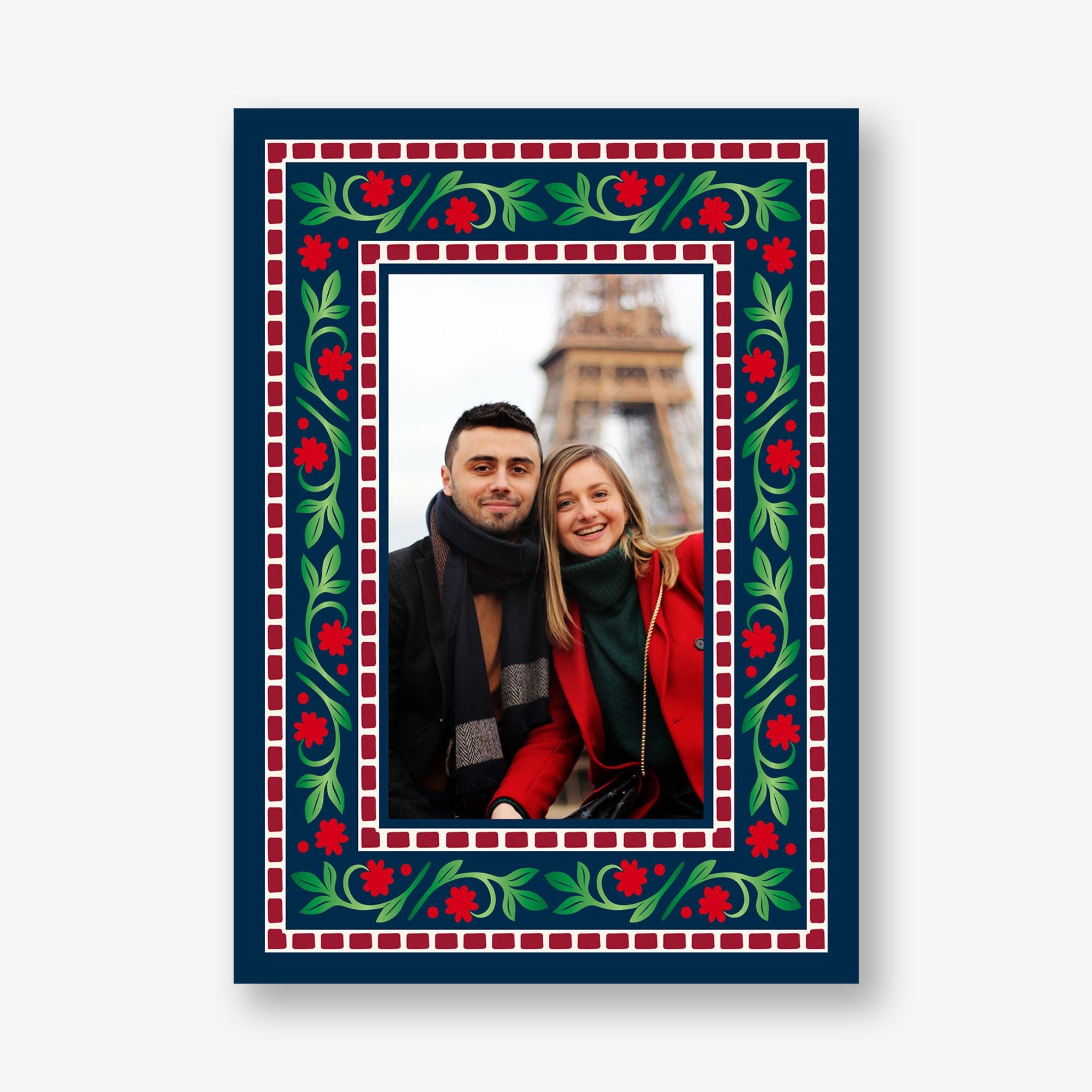 Brocade Foil Floral Frame Holiday Photo Card