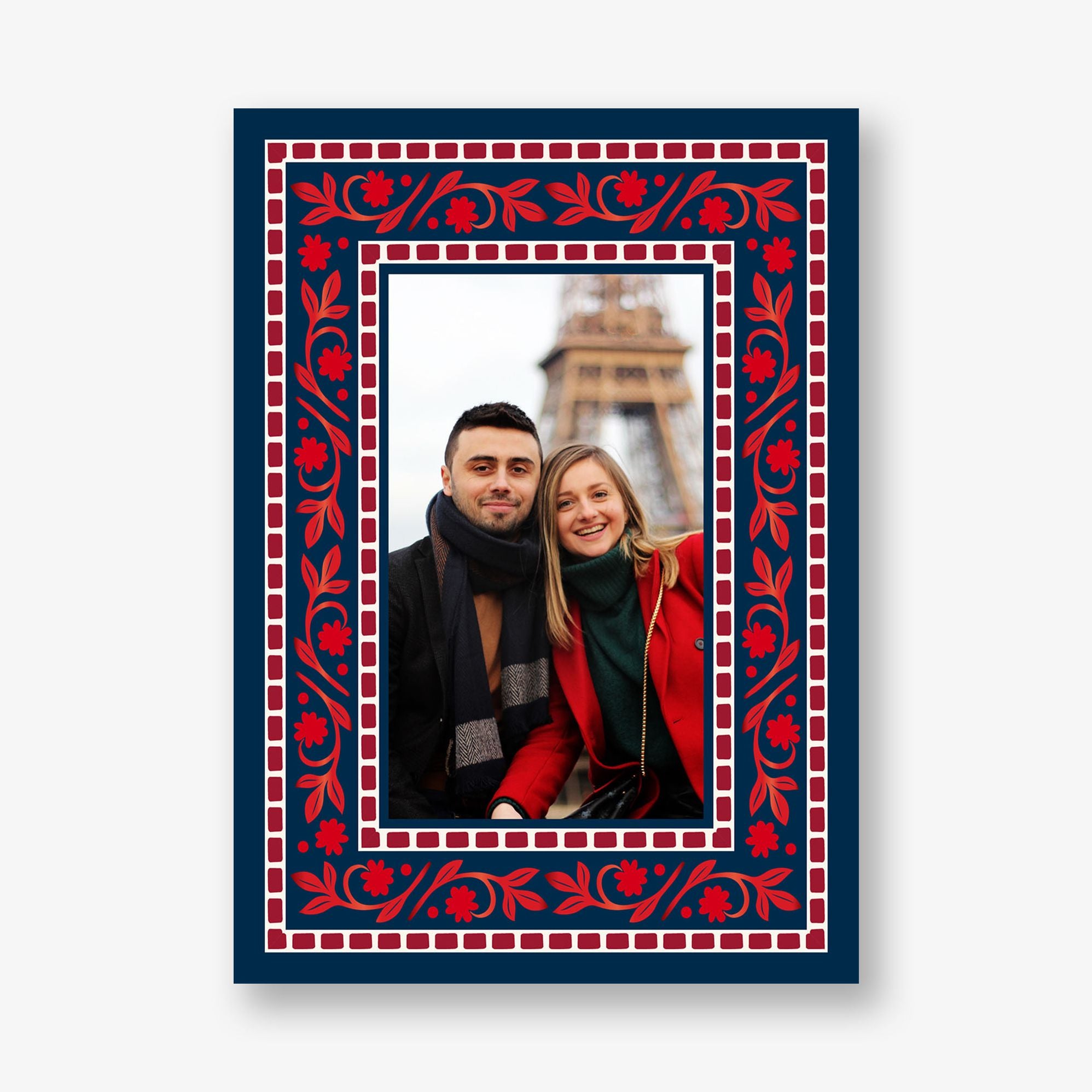 Brocade Foil Floral Frame Holiday Photo Card