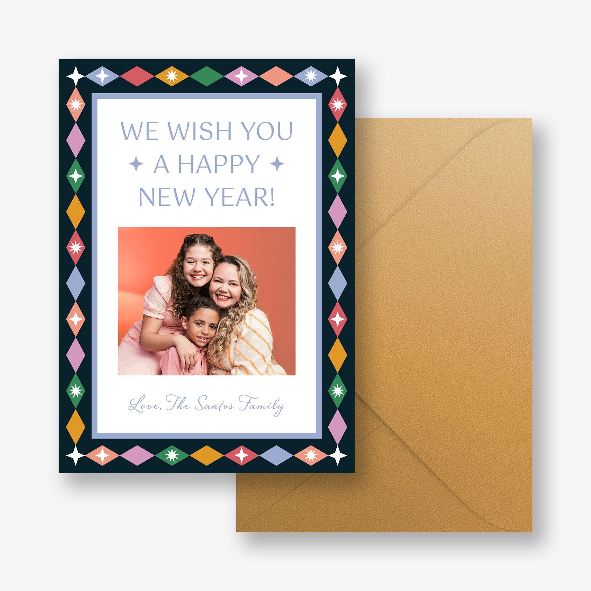 Retro Diamond New Year Photo Card