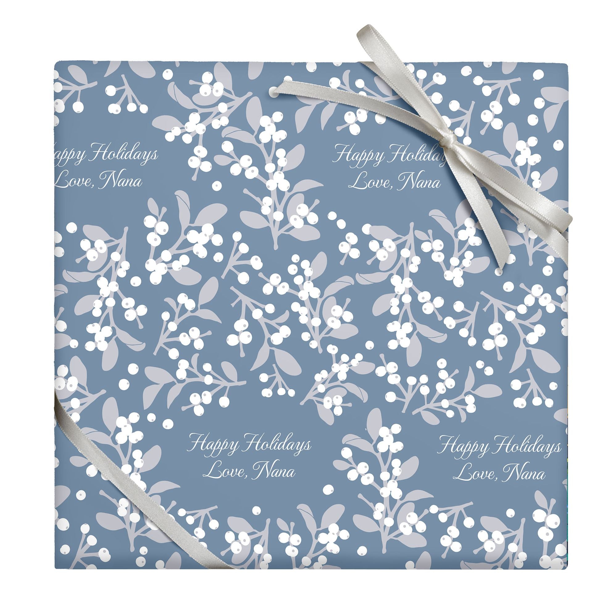 Blue Holly Branch Custom Wrapping Paper