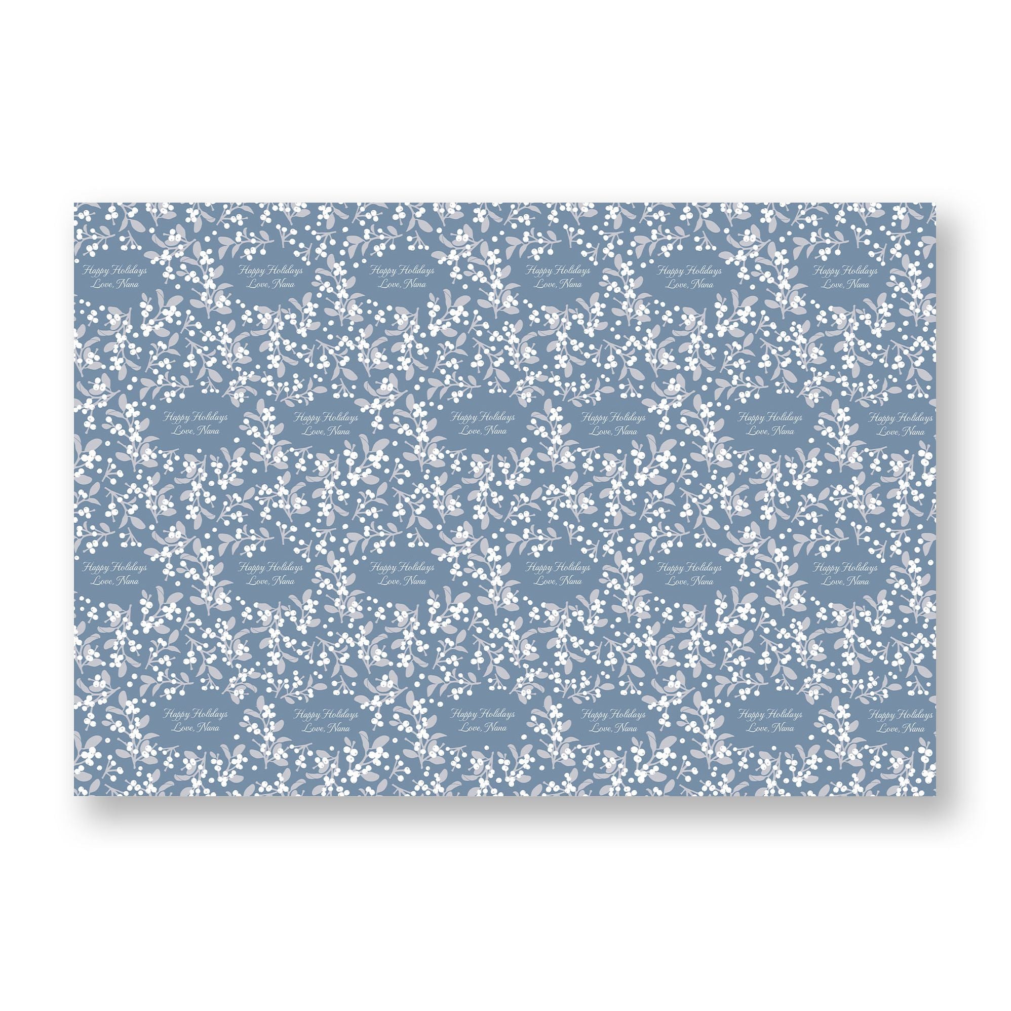 Blue Holly Branch Custom Wrapping Paper