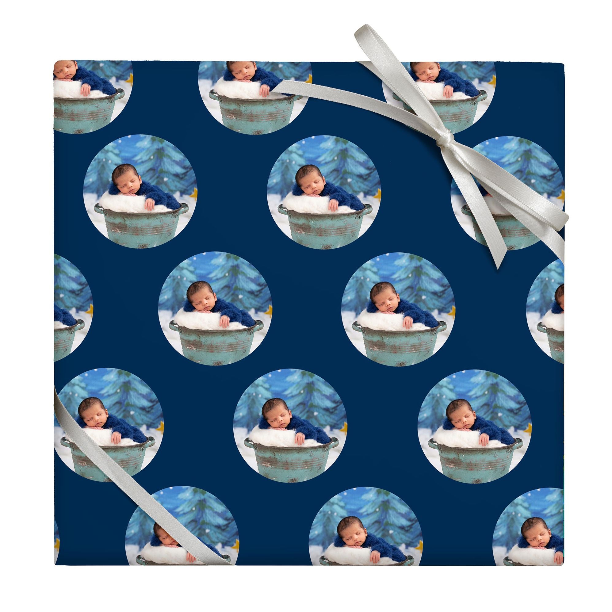 Holiday Circle Photo Frame Custom Wrapping Paper