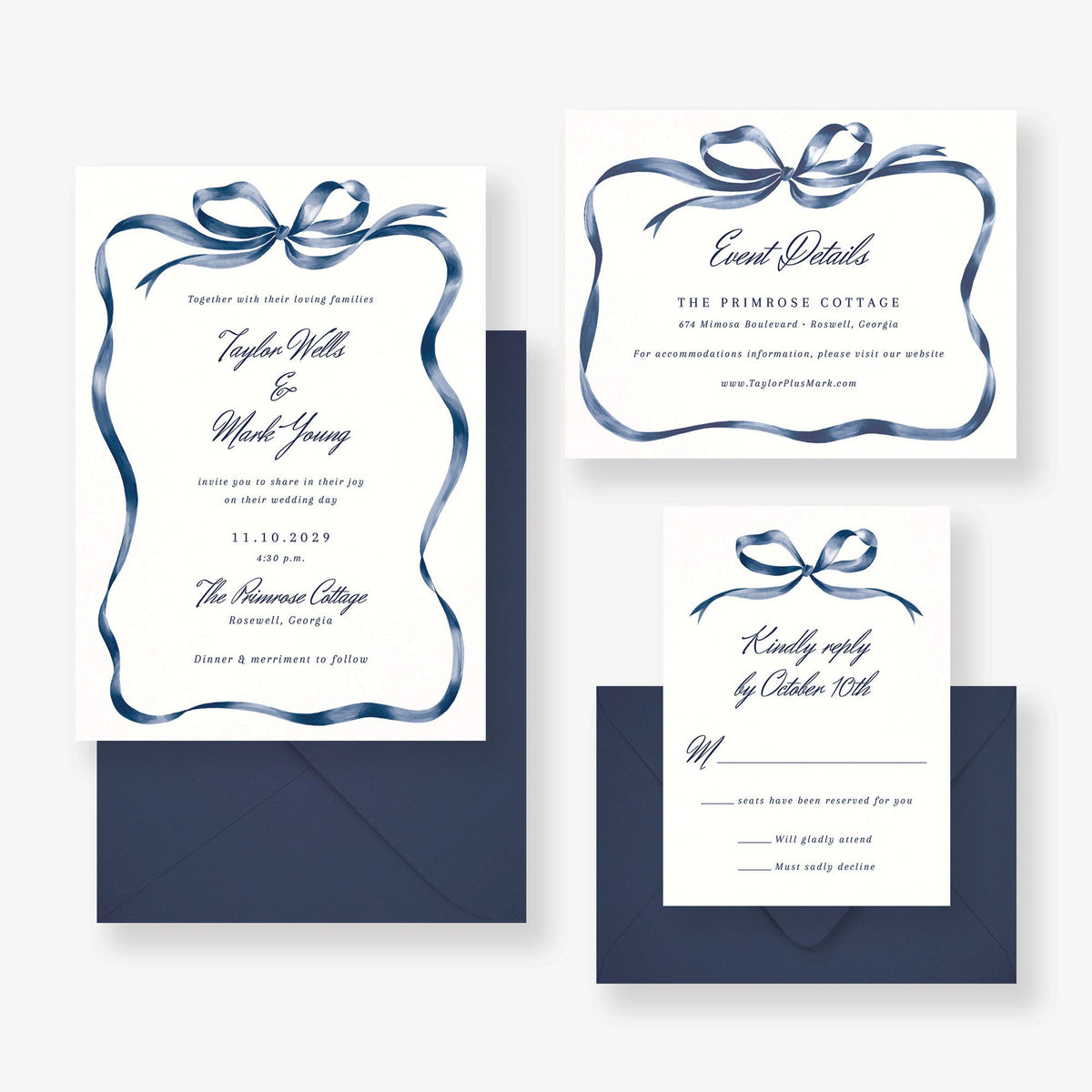 Flowing Bow Wedding Invitation
