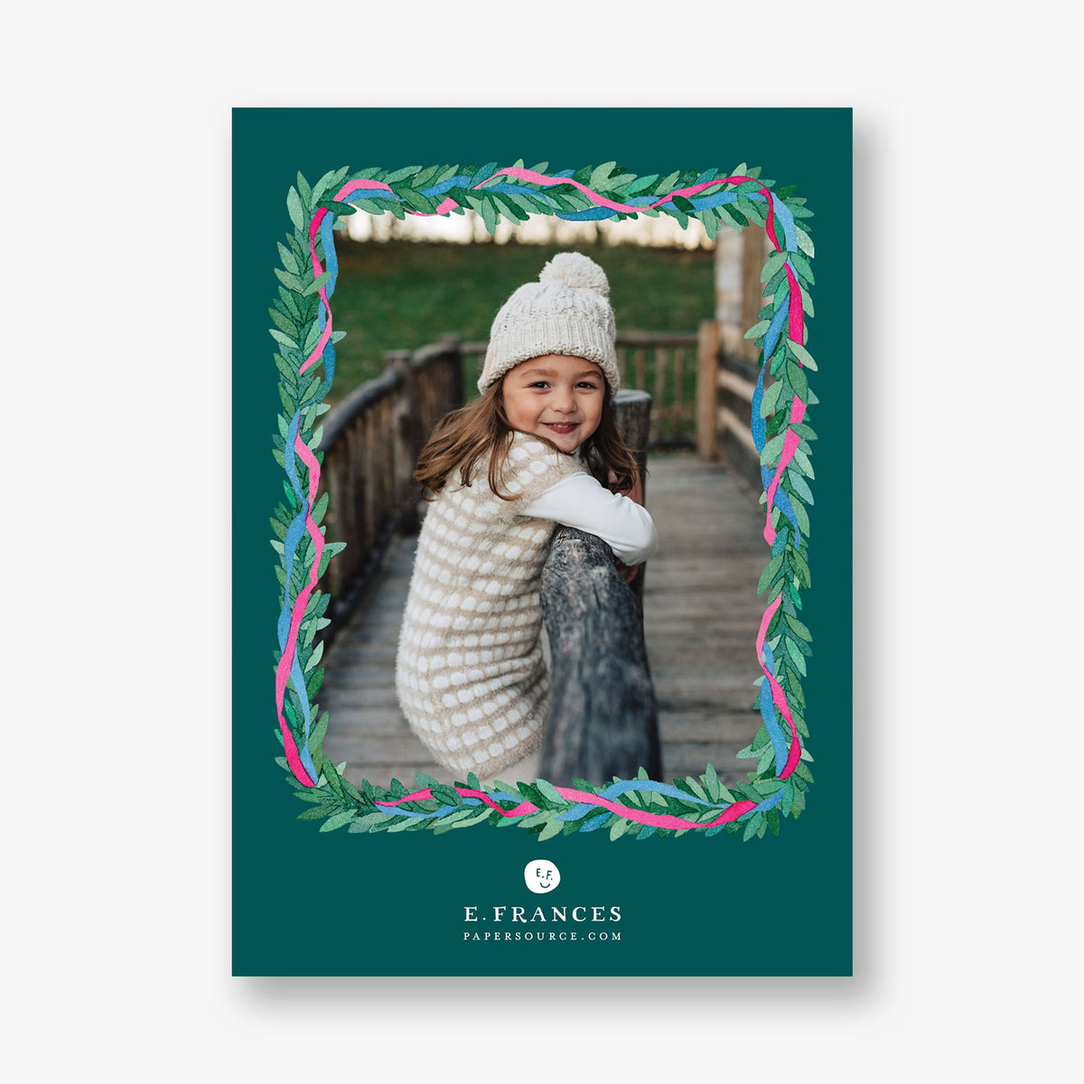 Colorful Ribbon Wreath Foil Holiday Photo Card